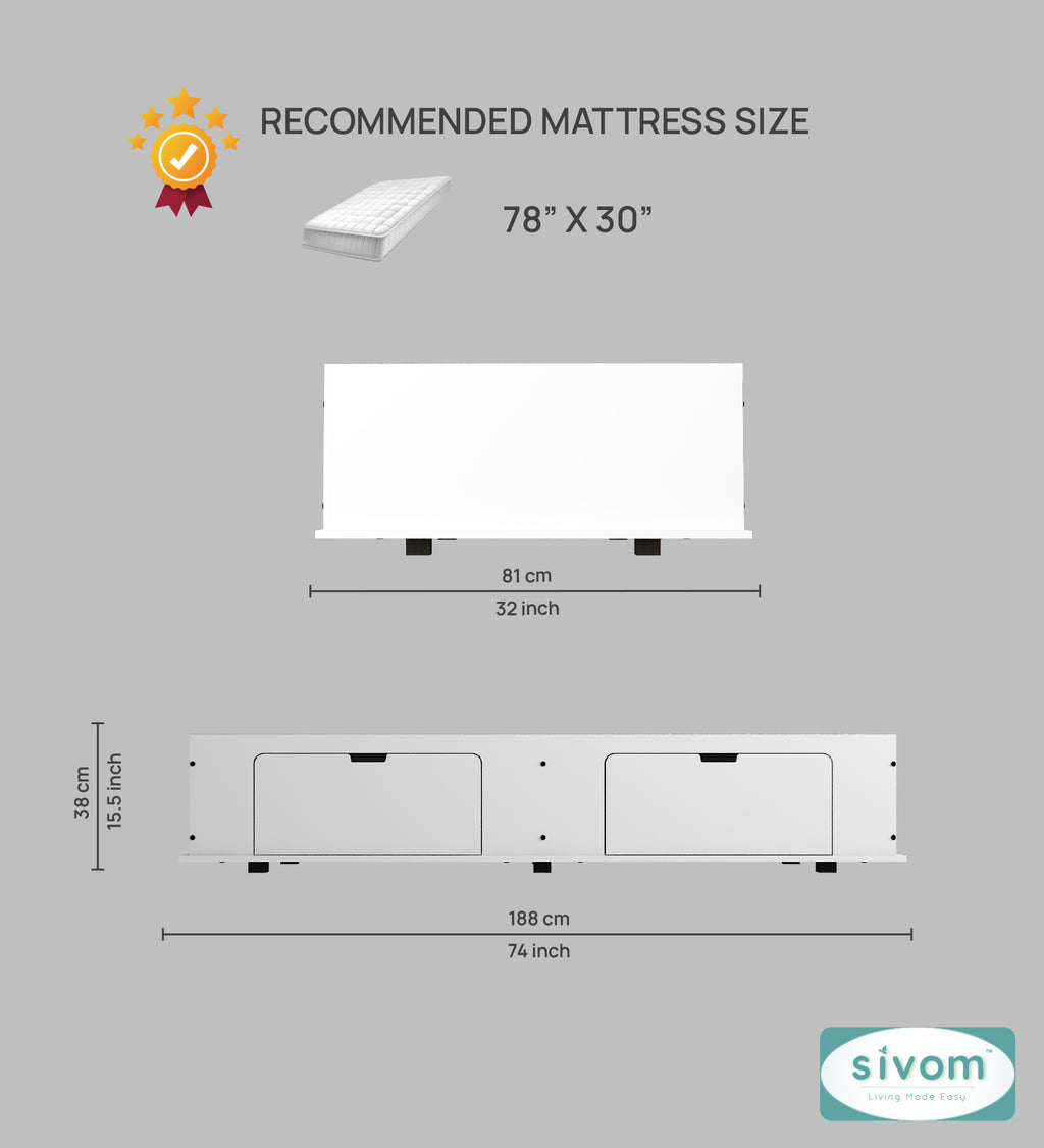 Sivom SIVOM Cyprus Multipurpose Diwan/Single Bed with Storage Engineered Wood Single Box Bed for Modern Homes | Elegant Design & Premium Finish