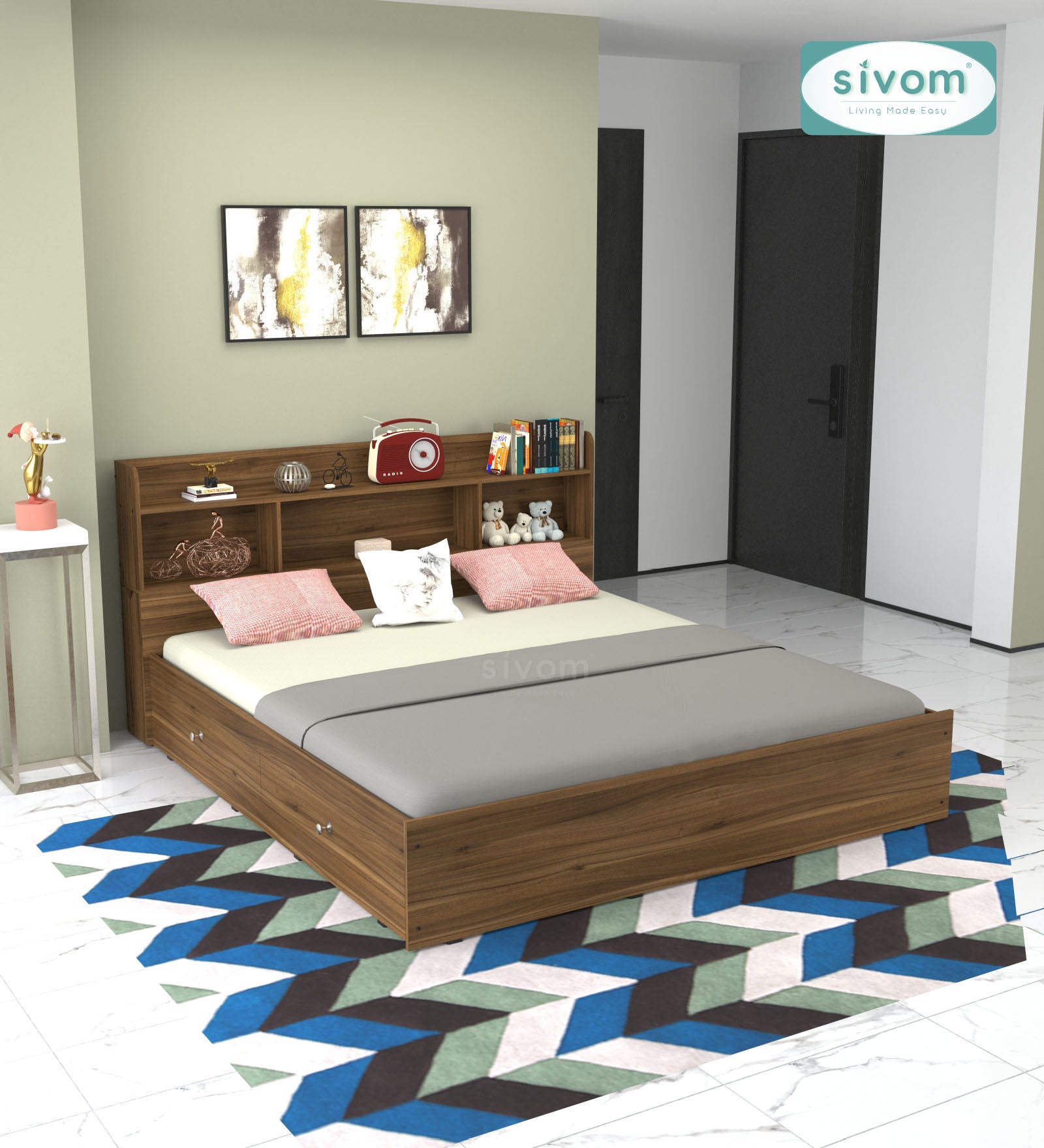 Sivom SIVOM Acasa Box Bed with Storage Engineered Wood King Box Bed for Modern Homes | Elegant Design & Premium Finish