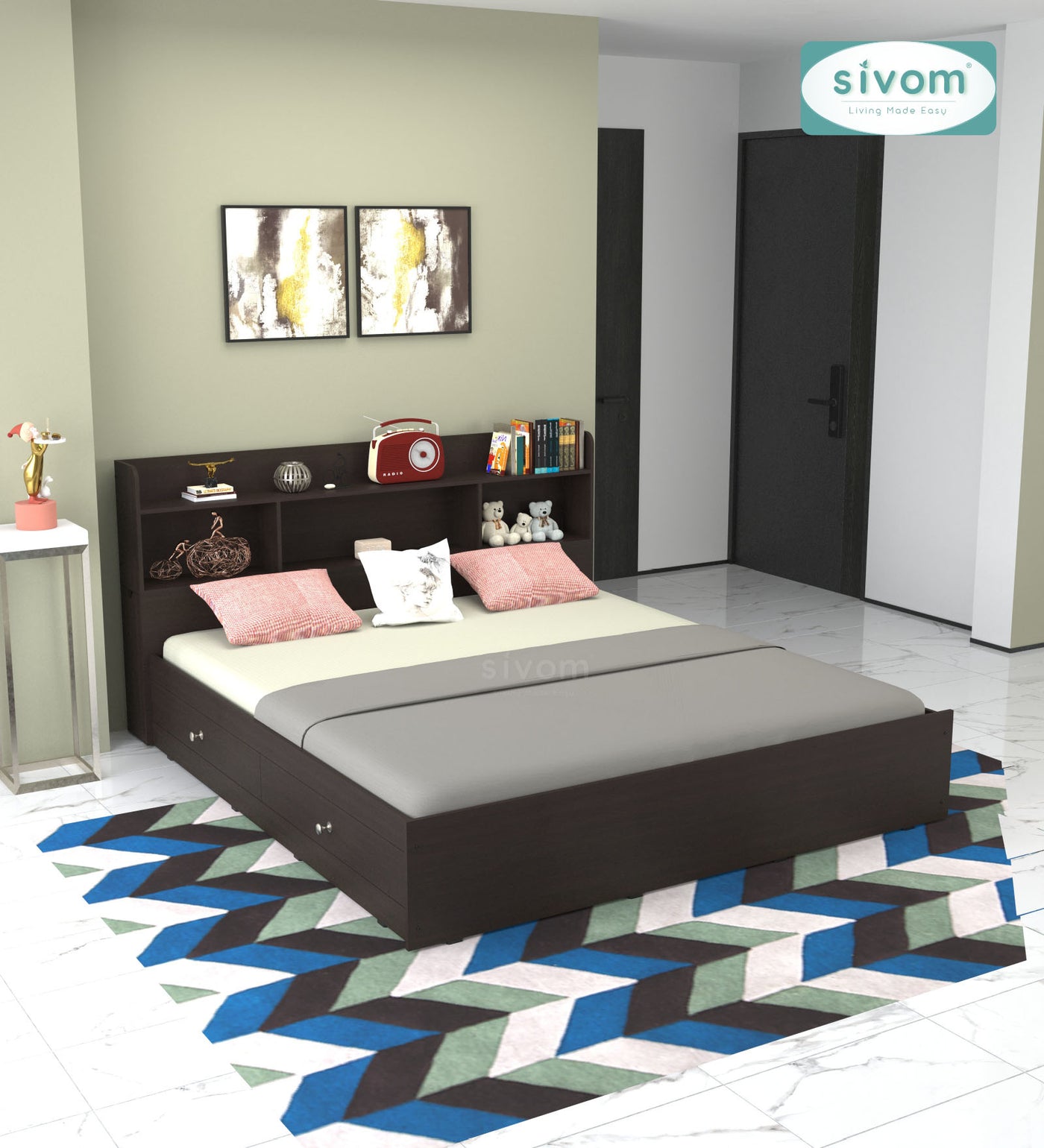 SIVOM Acasa Box Bed with Storage Engineered Wood King Box Bed for Modern Homes | Elegant Design & Premium Finish
