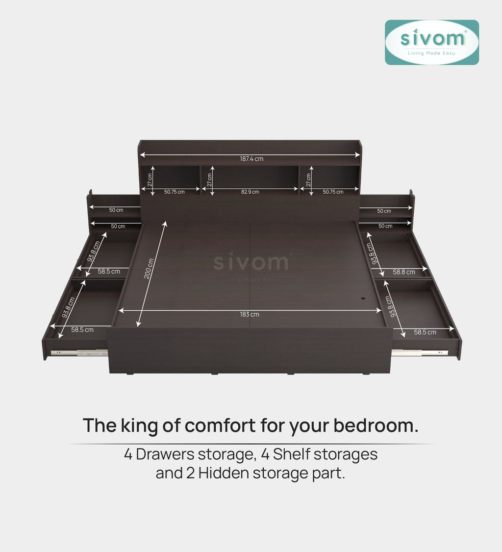 Sivom SIVOM Acasa Box Bed with Storage Engineered Wood King Box Bed for Modern Homes | Elegant Design & Premium Finish