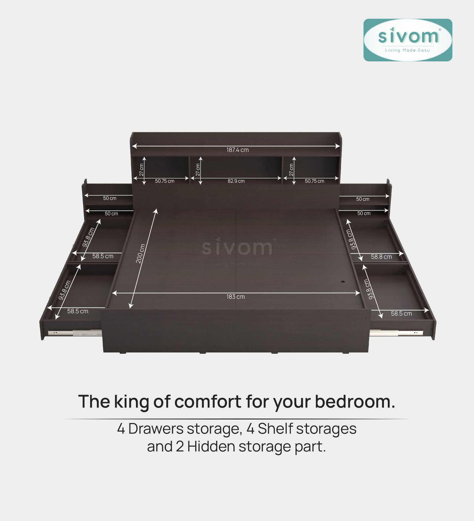 Sivom SIVOM Acasa Box Bed with Storage Engineered Wood King Box Bed for Modern Homes | Elegant Design & Premium Finish