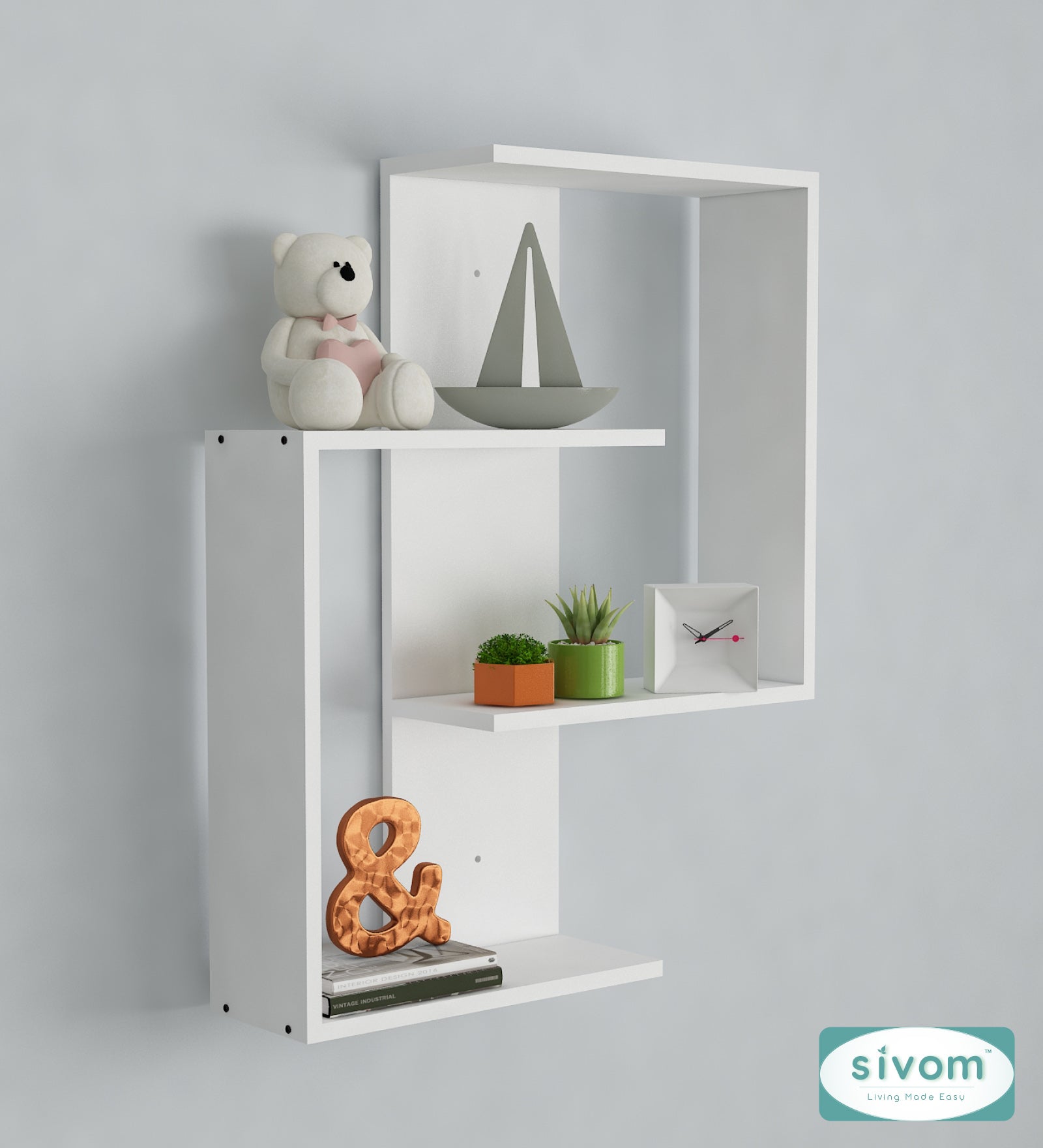 Sivom SIVOM ALEN Multipurpose Modular Wall Racks/Shelves/Organiser/Décor Particle Board Wall Shelf (Number of Shelves - 4, ) for Modern Homes | Elegant Design & Premium Finish