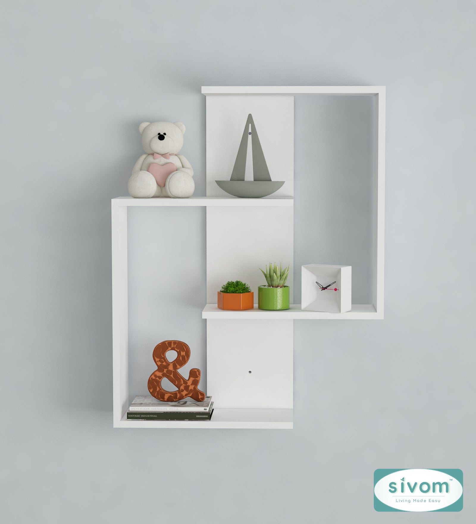 Sivom SIVOM ALEN Multipurpose Modular Wall Racks/Shelves/Organiser/Décor Particle Board Wall Shelf (Number of Shelves - 4, ) for Modern Homes | Elegant Design & Premium Finish