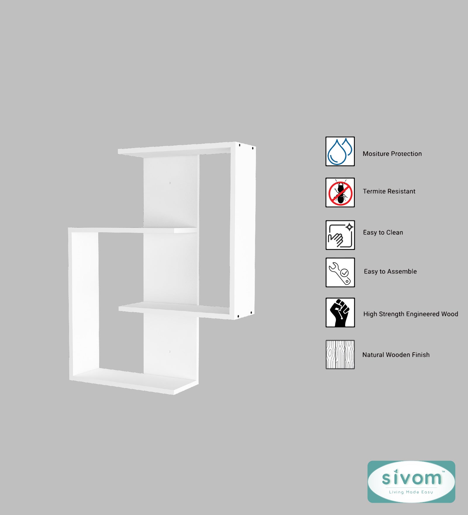 Sivom SIVOM ALEN Multipurpose Modular Wall Racks/Shelves/Organiser/Décor Particle Board Wall Shelf (Number of Shelves - 4, ) for Modern Homes | Elegant Design & Premium Finish