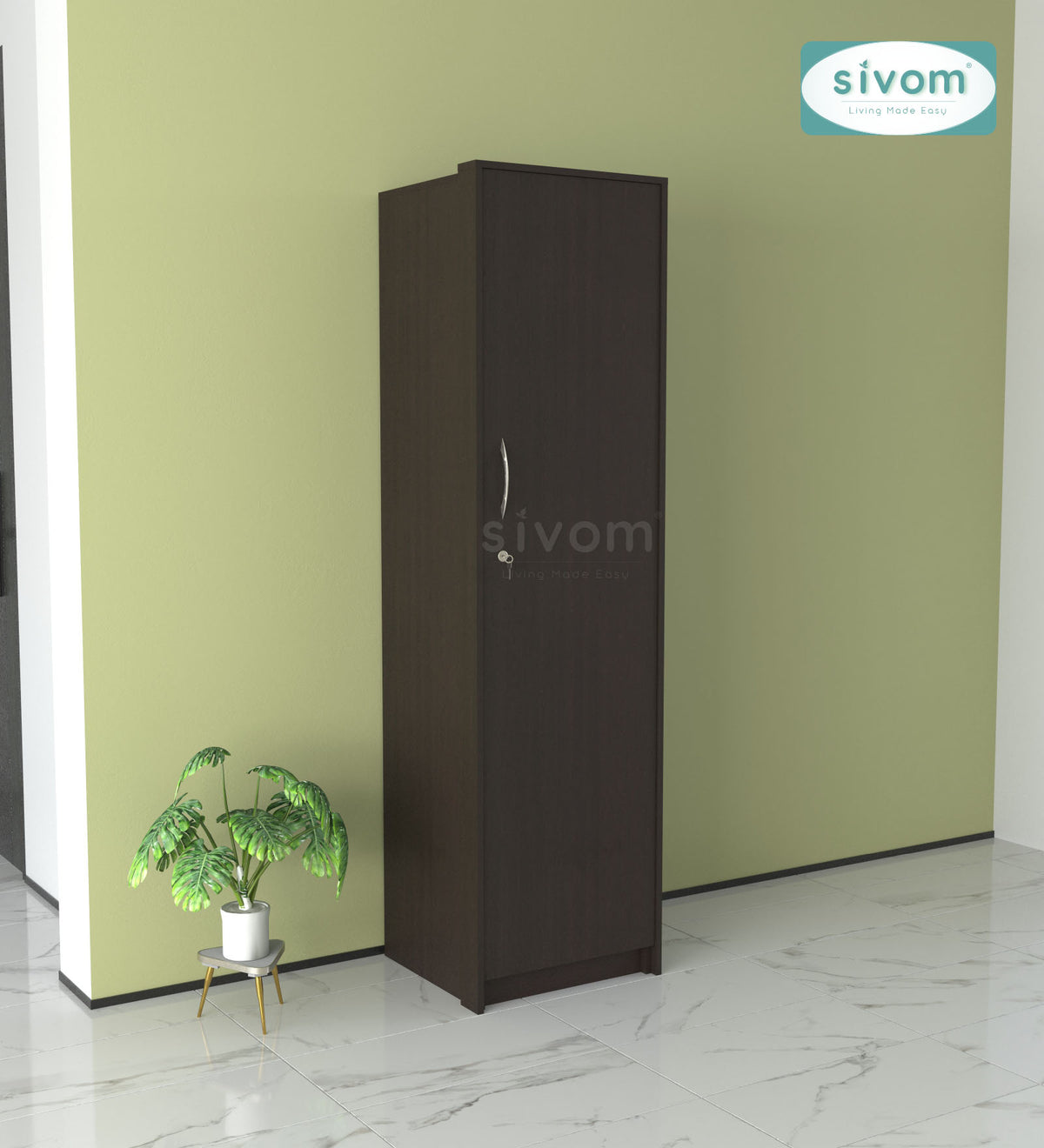 SIVOM Alicent Multipurpose 1 Door Wardrobe Engineered Wood 1 Door Wardrobe for Modern Homes | Elegant Design & Premium Finish
