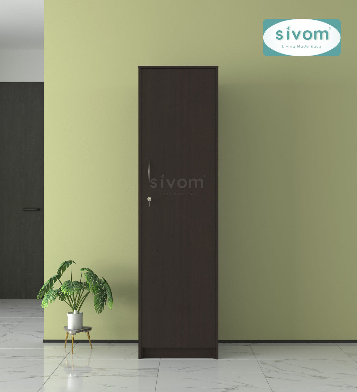 SIVOM Alicent Multipurpose 1 Door Wardrobe Engineered Wood 1 Door Wardrobe for Modern Homes | Elegant Design & Premium Finish