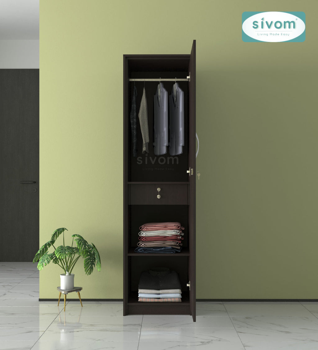 SIVOM Alicent Multipurpose 1 Door Wardrobe Engineered Wood 1 Door Wardrobe for Modern Homes | Elegant Design & Premium Finish