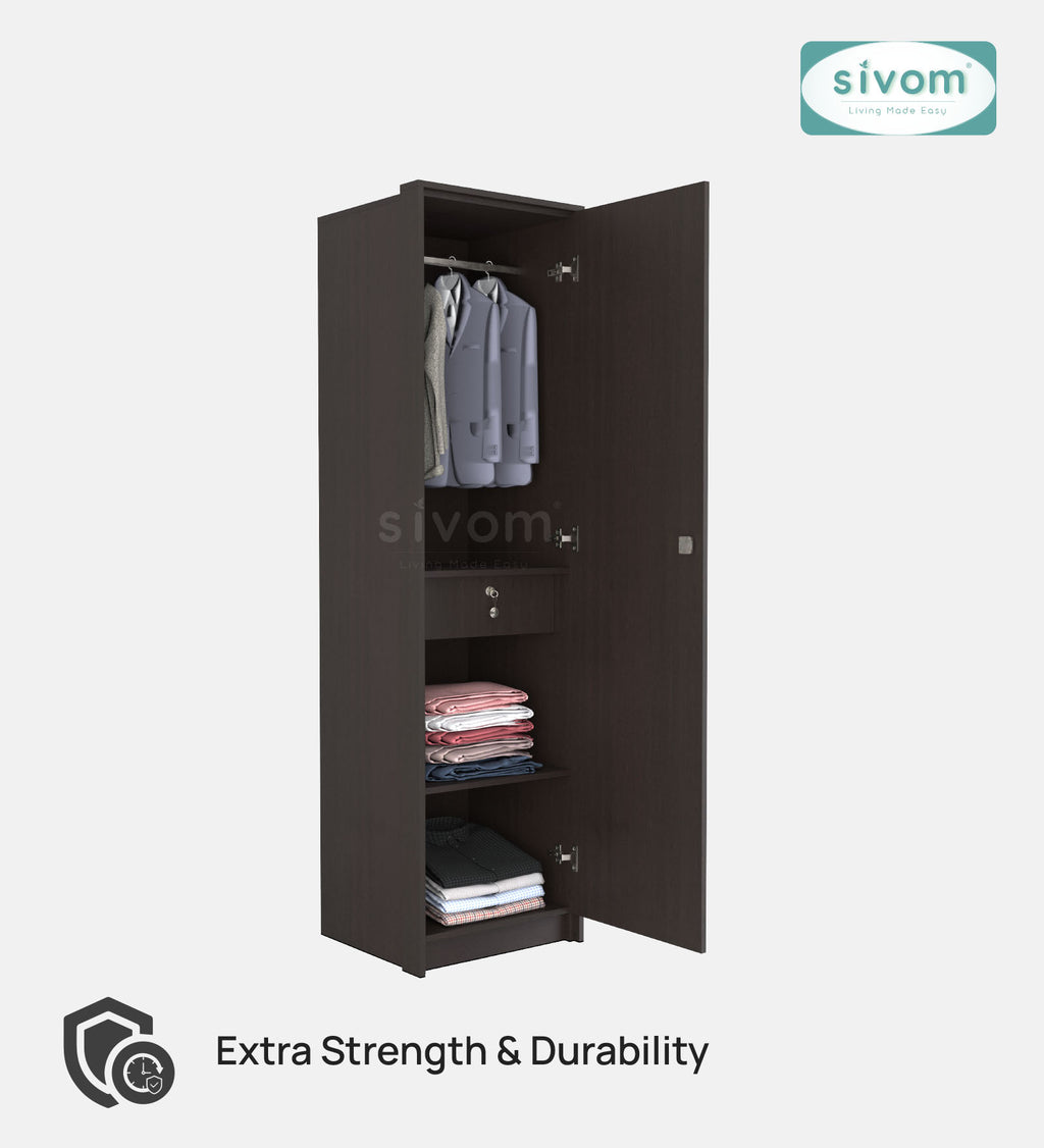 SIVOM Alicent Multipurpose 1 Door Wardrobe Engineered Wood 1 Door Wardrobe for Modern Homes | Elegant Design & Premium Finish