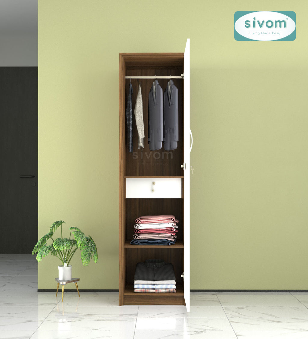 SIVOM Alicent Multipurpose 1 Door Wardrobe Engineered Wood 1 Door Wardrobe for Modern Homes | Elegant Design & Premium Finish