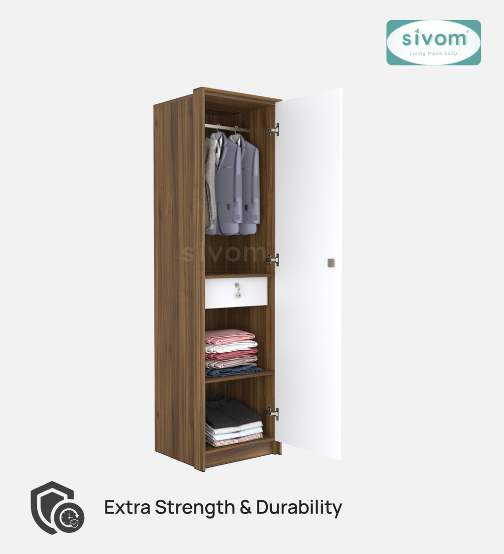 SIVOM Alicent Multipurpose 1 Door Wardrobe Engineered Wood 1 Door Wardrobe for Modern Homes | Elegant Design & Premium Finish