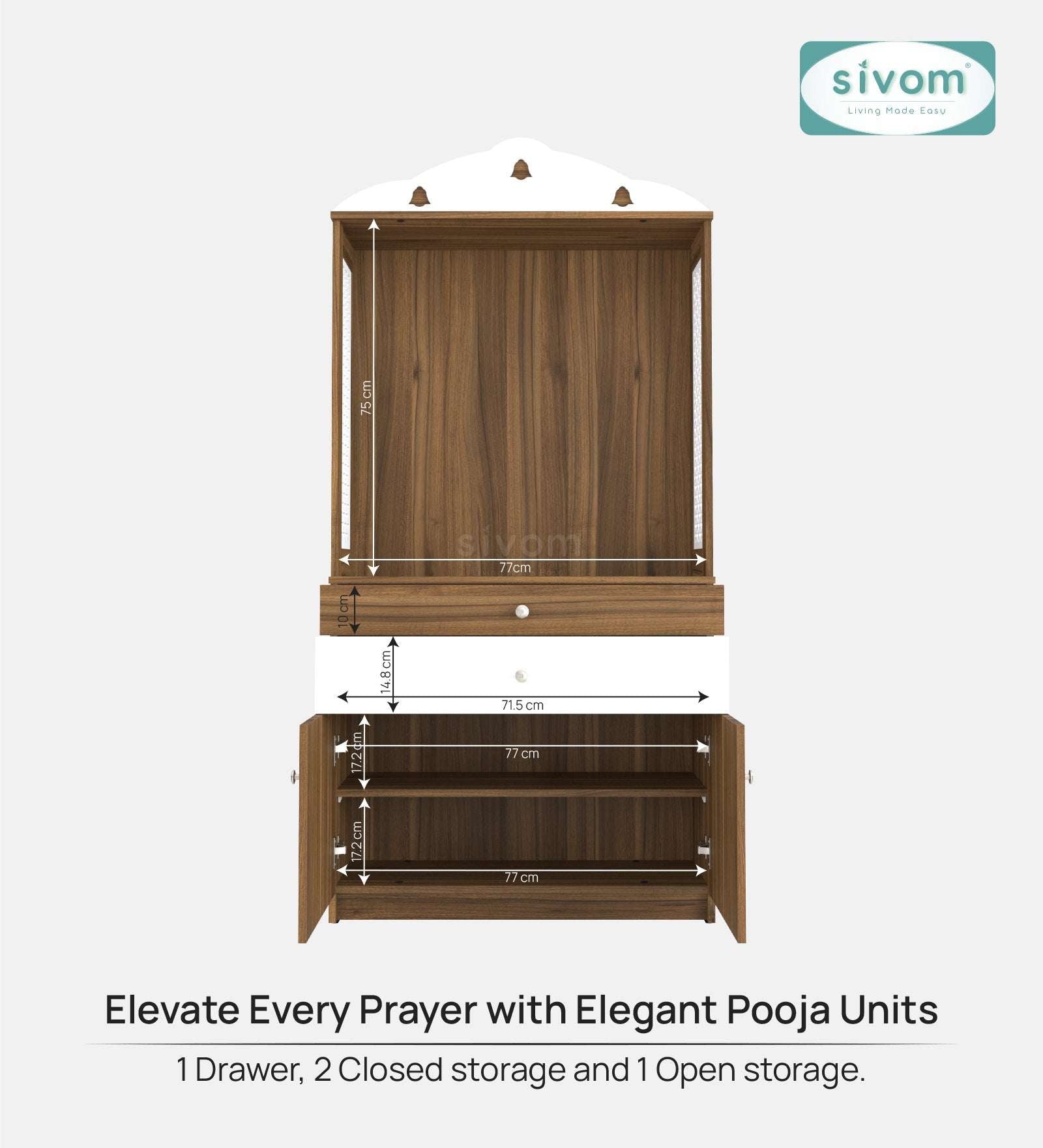 Sivom SIVOM Aradhana Home Temple/Pooja Unit/Home Mandir/ Engineered Wood Home Temple (Height: 148, Knock Down) for Modern Homes | Elegant Design & Premium Finish