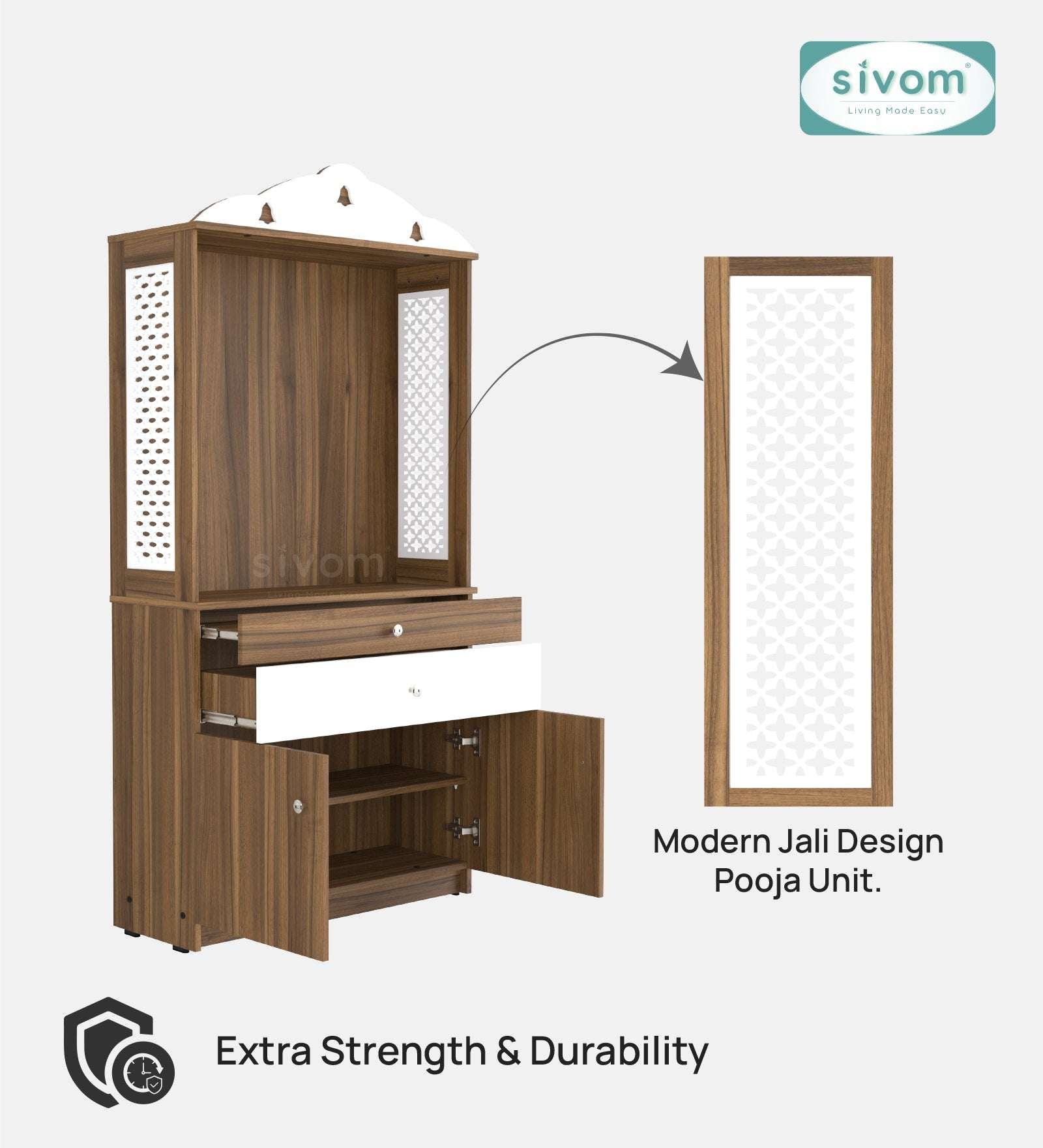 Sivom SIVOM Aradhana Home Temple/Pooja Unit/Home Mandir/ Engineered Wood Home Temple (Height: 148, Knock Down) for Modern Homes | Elegant Design & Premium Finish