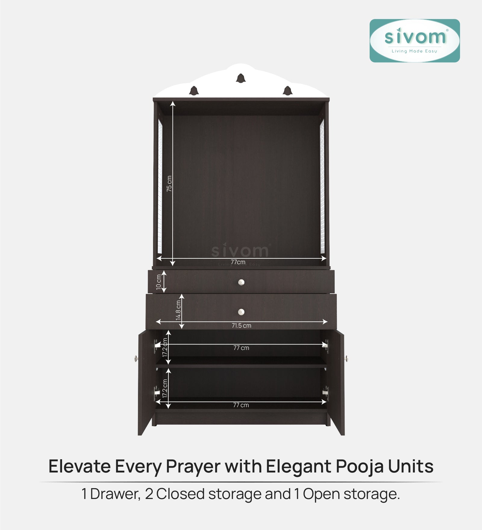 Sivom SIVOM Aradhana Home Temple/Pooja Unit/Home Mandir/ Engineered Wood Home Temple (Height: 148, Knock Down) for Modern Homes | Elegant Design & Premium Finish