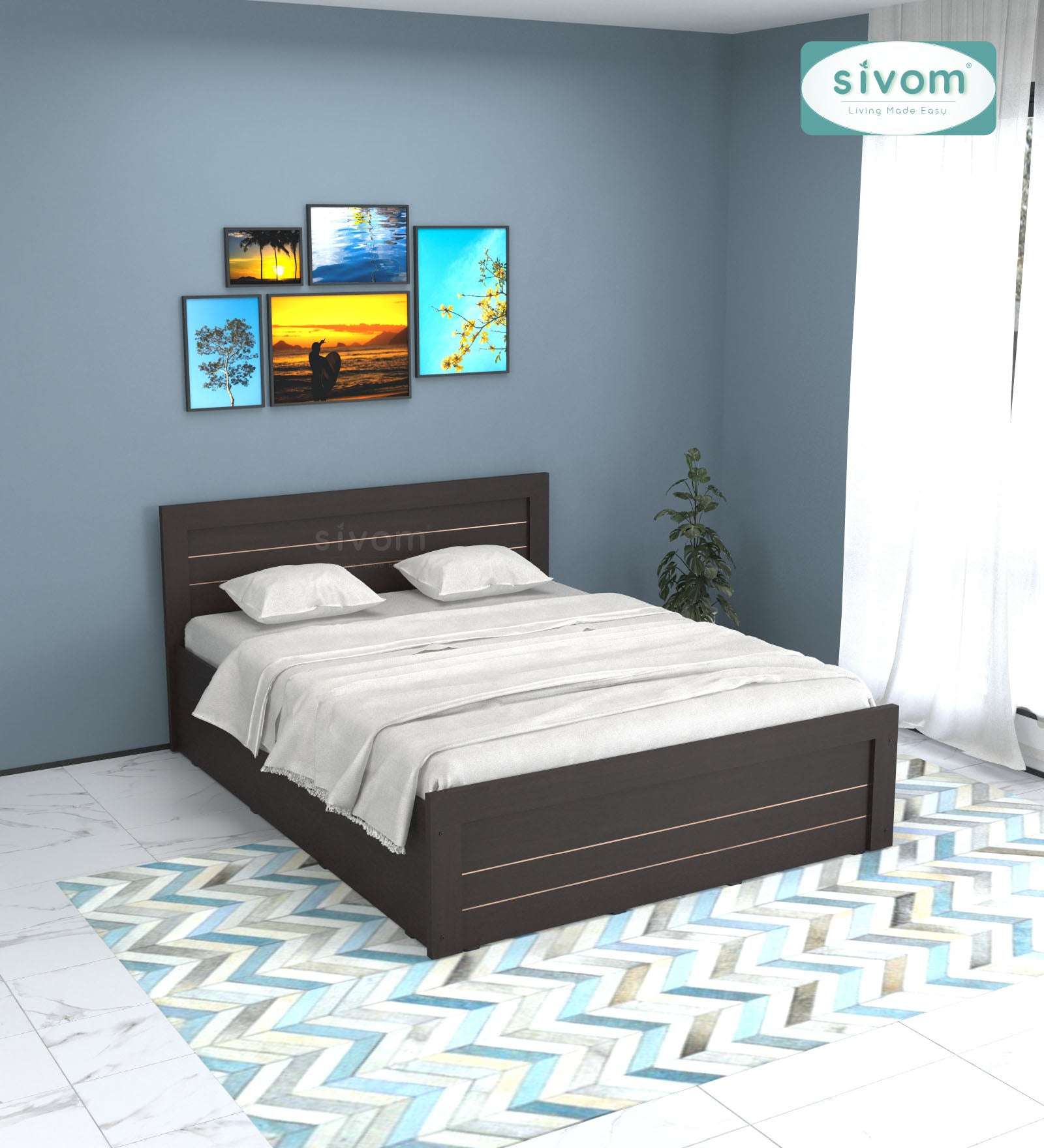 Sivom furniture SIVOM Scandi Bed with Storage Engineered Wood Queen Bed Engineered Wood Queen Bed (Delivery Condition - Knock Down)