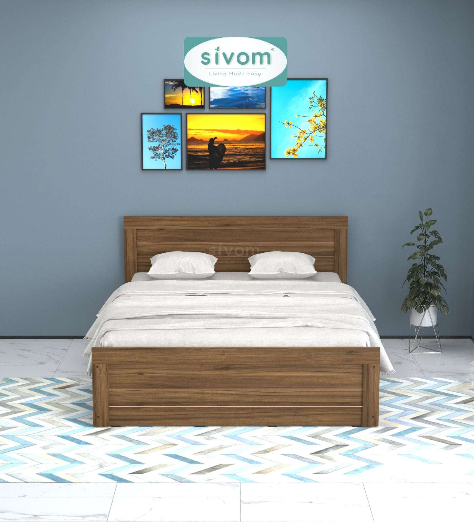 Sivom furniture SIVOM Scandi Bed with Storage Engineered Wood Queen Bed Engineered Wood Queen Bed (Delivery Condition - Knock Down)