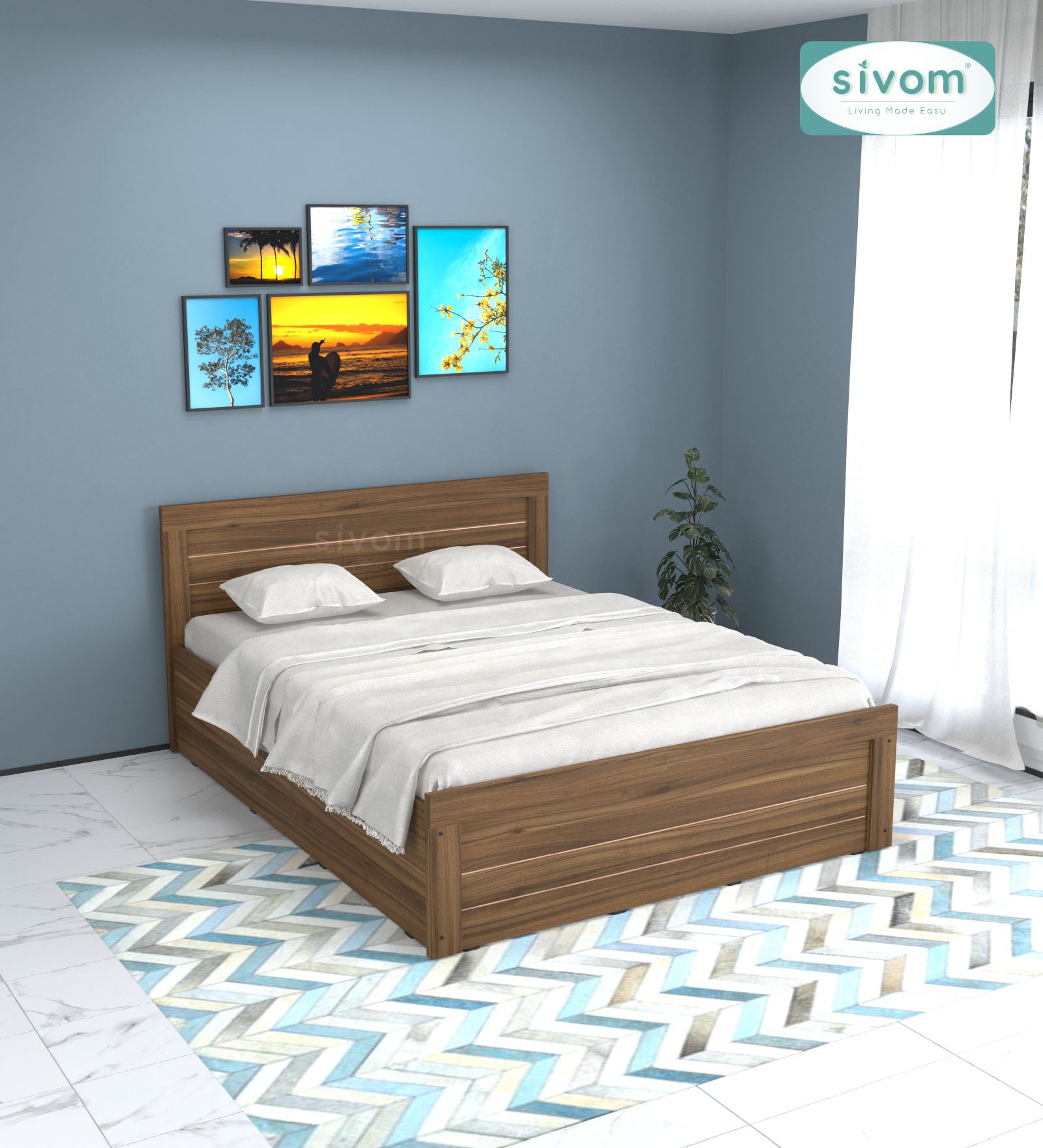 Sivom furniture SIVOM Scandi Bed with Storage Engineered Wood Queen Bed Engineered Wood King Bed (Delivery Condition - Knock Down)