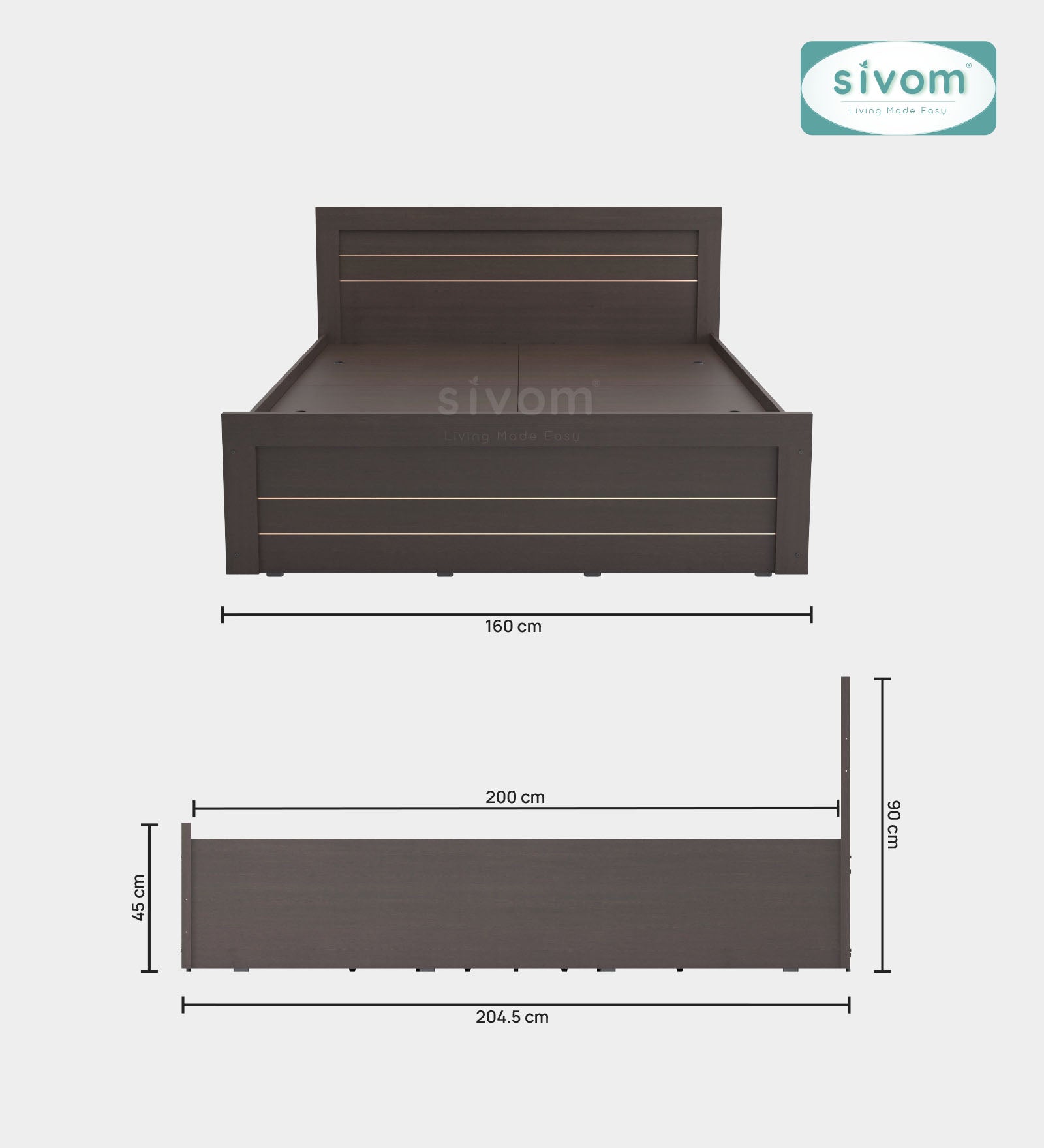 Sivom furniture SIVOM Scandi Bed with Storage Engineered Wood Queen Bed Engineered Wood King Bed (Delivery Condition - Knock Down)