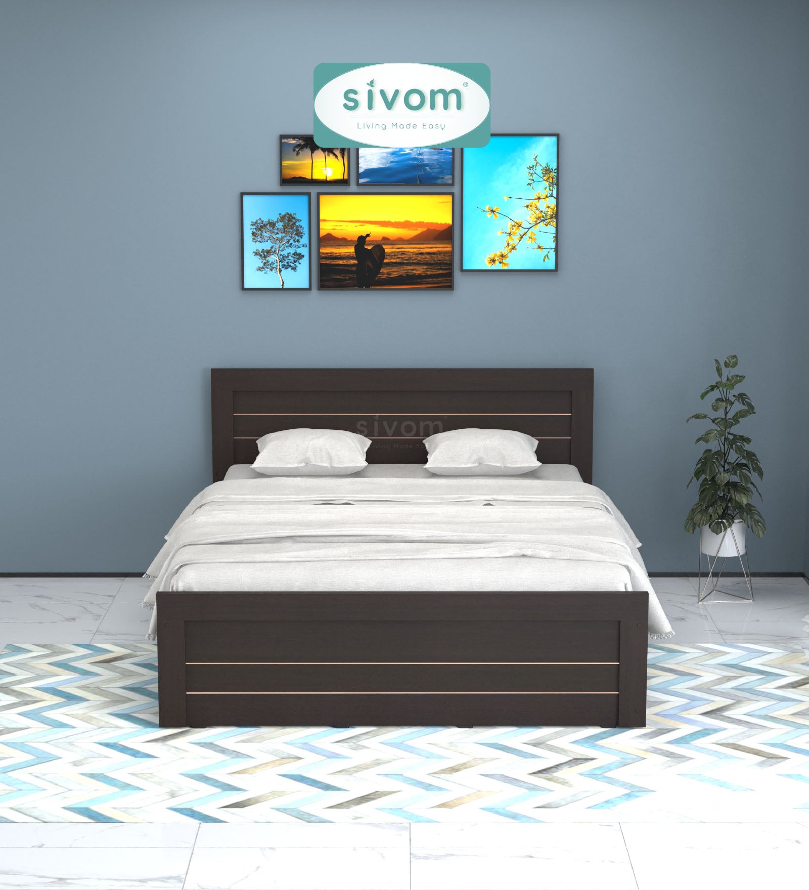 Sivom furniture SIVOM Scandi Bed with Storage Engineered Wood Queen Bed Engineered Wood King Bed (Delivery Condition - Knock Down)