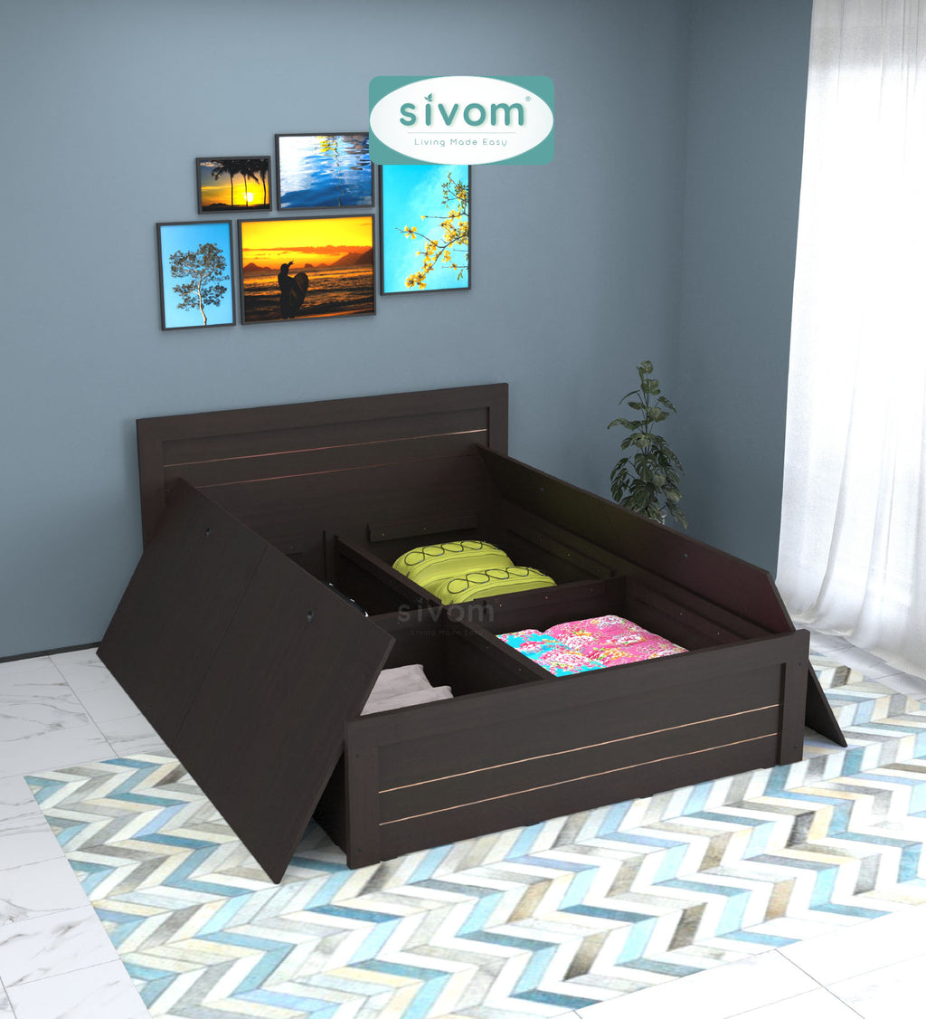 Sivom furniture SIVOM Scandi Bed with Storage Engineered Wood Queen Bed Engineered Wood King Bed (Delivery Condition - Knock Down)