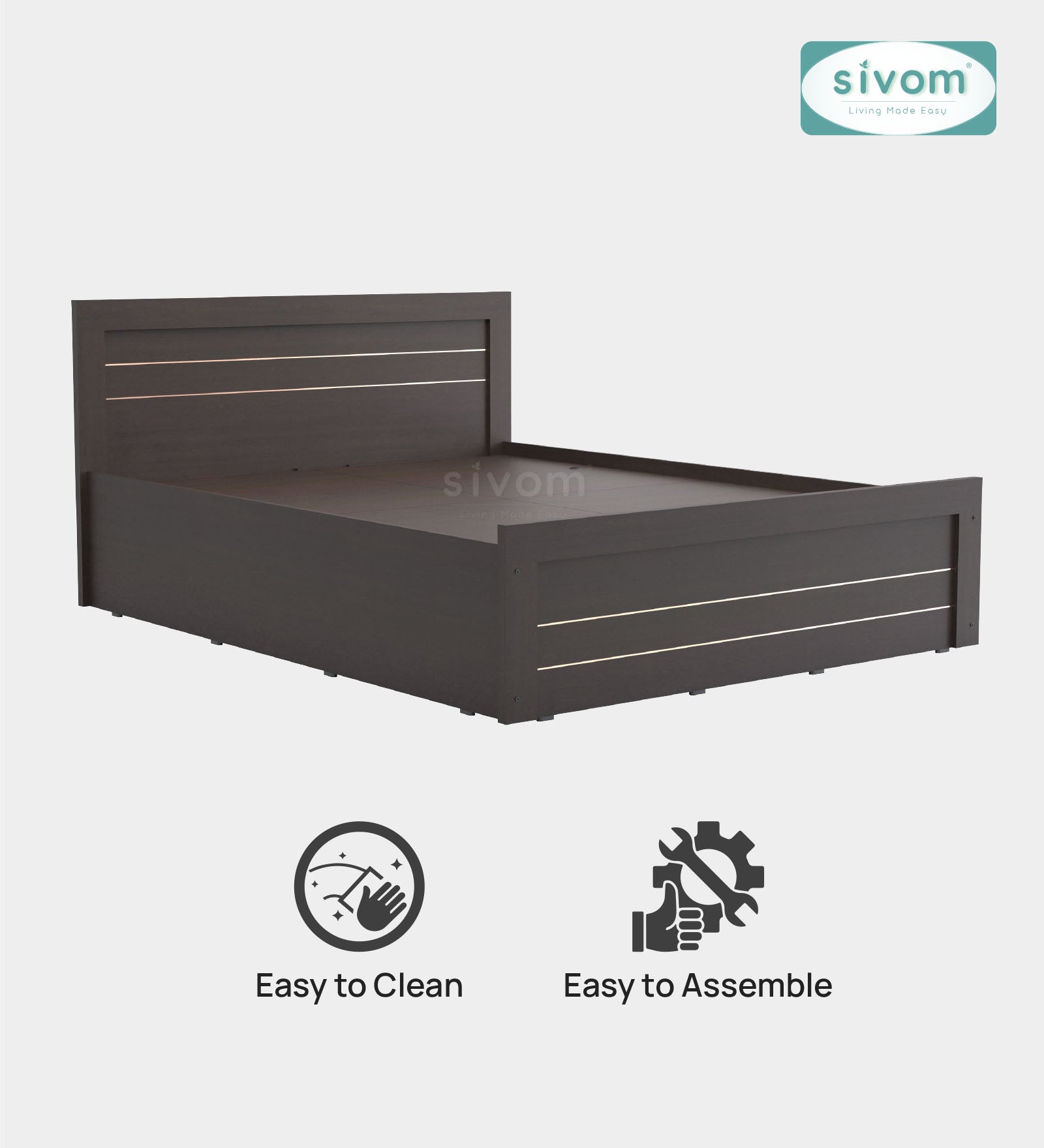 Sivom furniture SIVOM Scandi Bed with Storage Engineered Wood Queen Bed Engineered Wood King Bed (Delivery Condition - Knock Down)