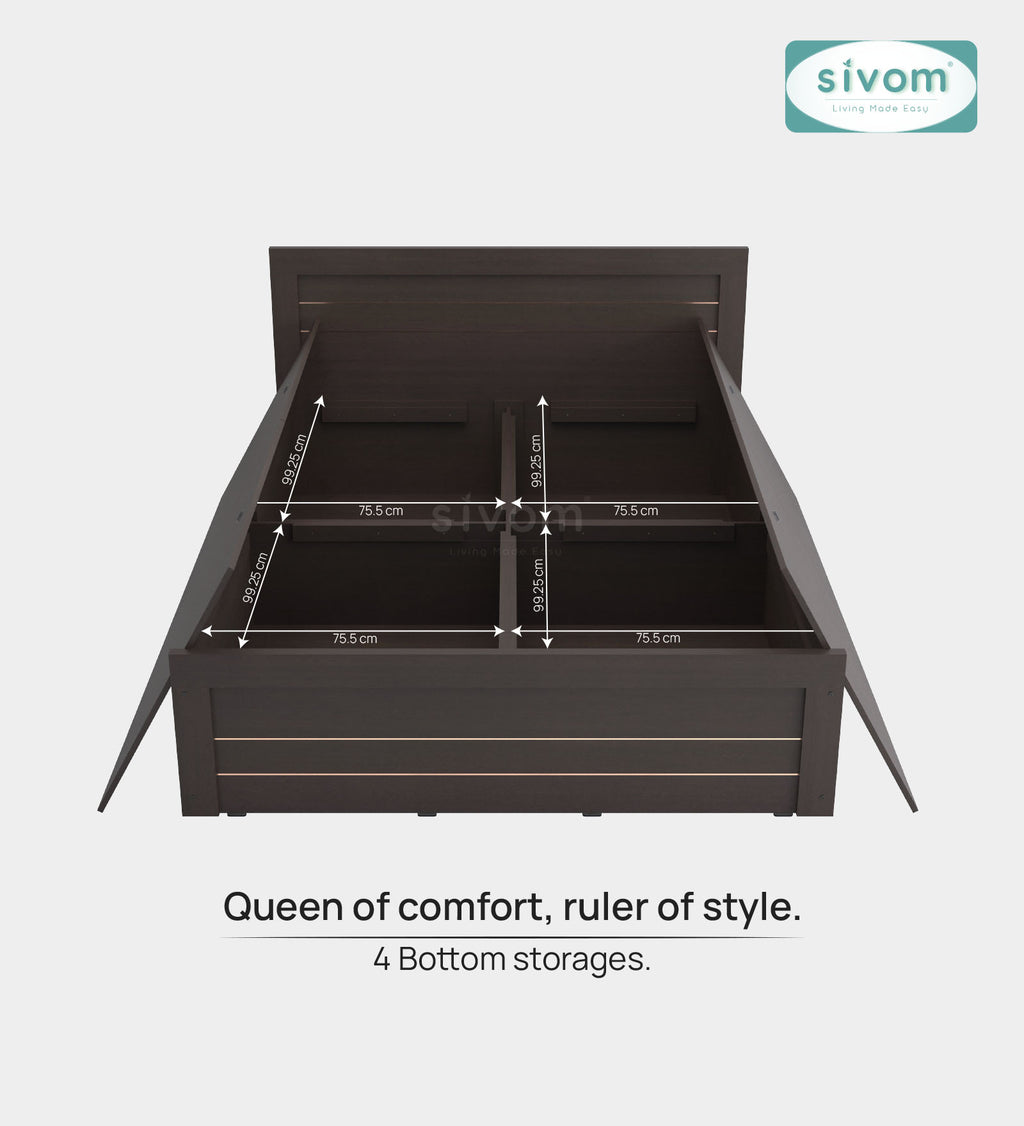 Sivom furniture SIVOM Scandi Bed with Storage Engineered Wood Queen Bed Engineered Wood King Bed (Delivery Condition - Knock Down)