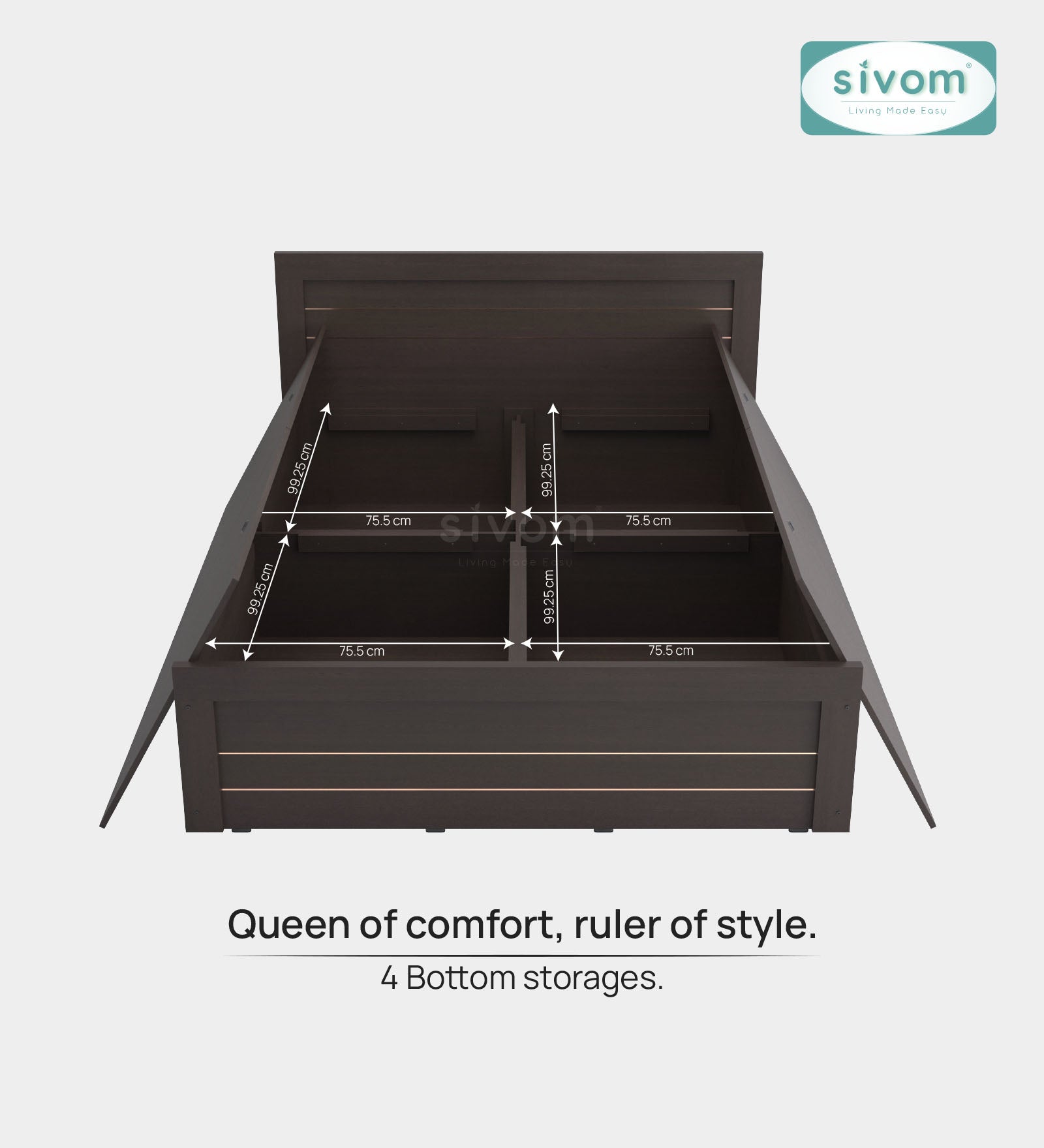 Sivom furniture SIVOM Scandi Bed with Storage Engineered Wood Queen Bed Engineered Wood King Bed (Delivery Condition - Knock Down)