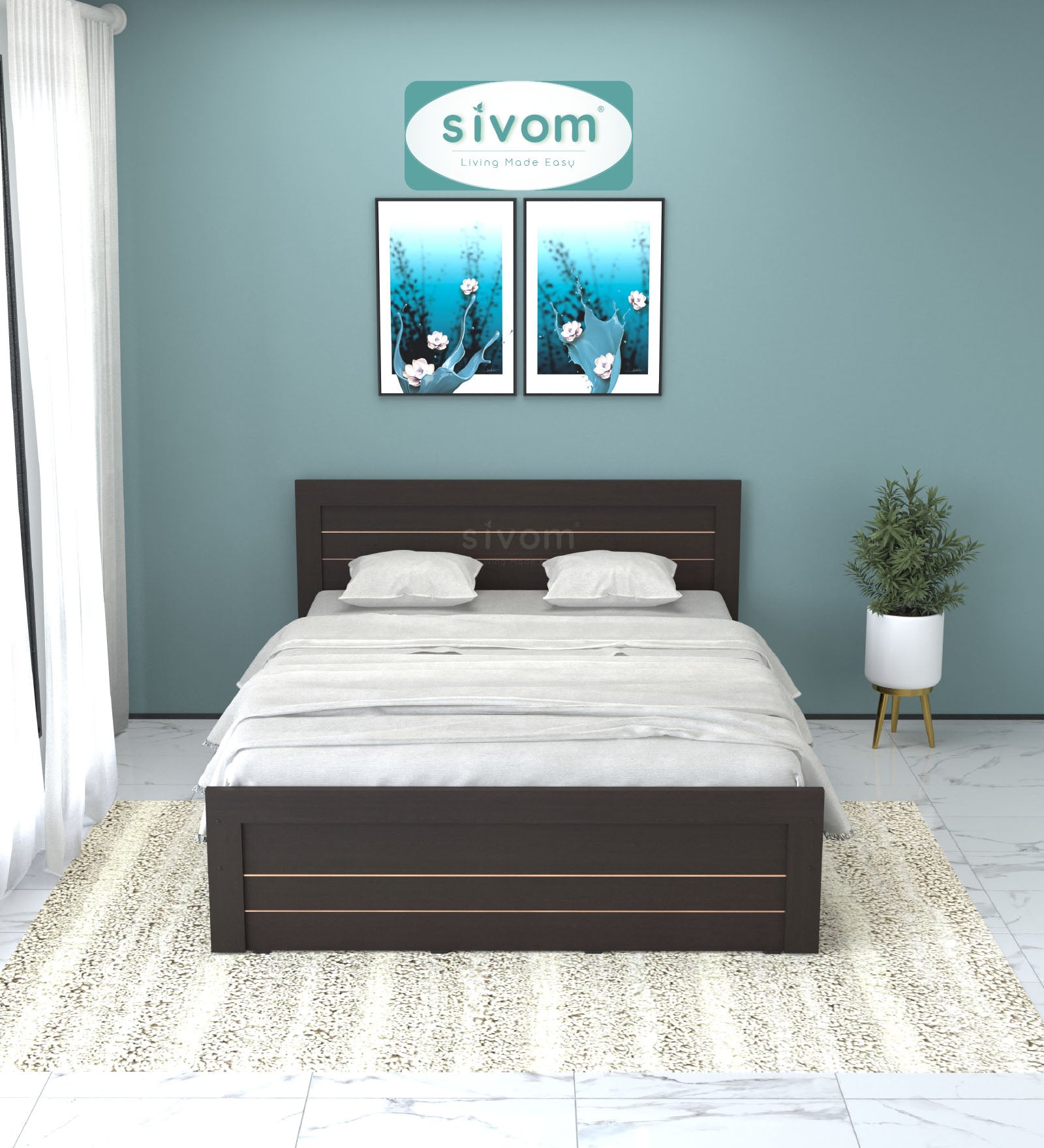 Sivom SIVOM Scandi Box Bed without Storage Engineered Wood Queen Bed for Modern Homes | Elegant Design & Premium Finish