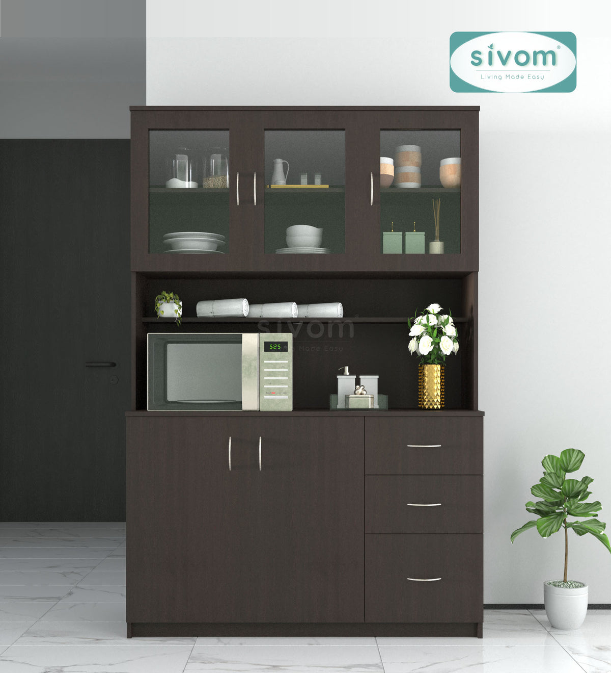 SIVOM Arya Crockery Engineered Wood Unit for Modern Homes | Elegant Design & Premium Finish