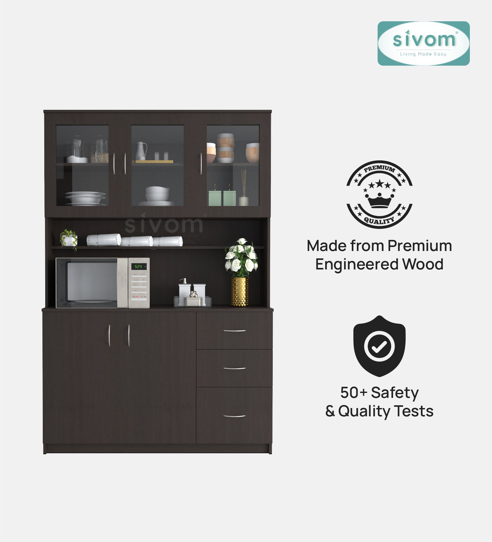 SIVOM Arya Crockery Engineered Wood Unit for Modern Homes | Elegant Design & Premium Finish
