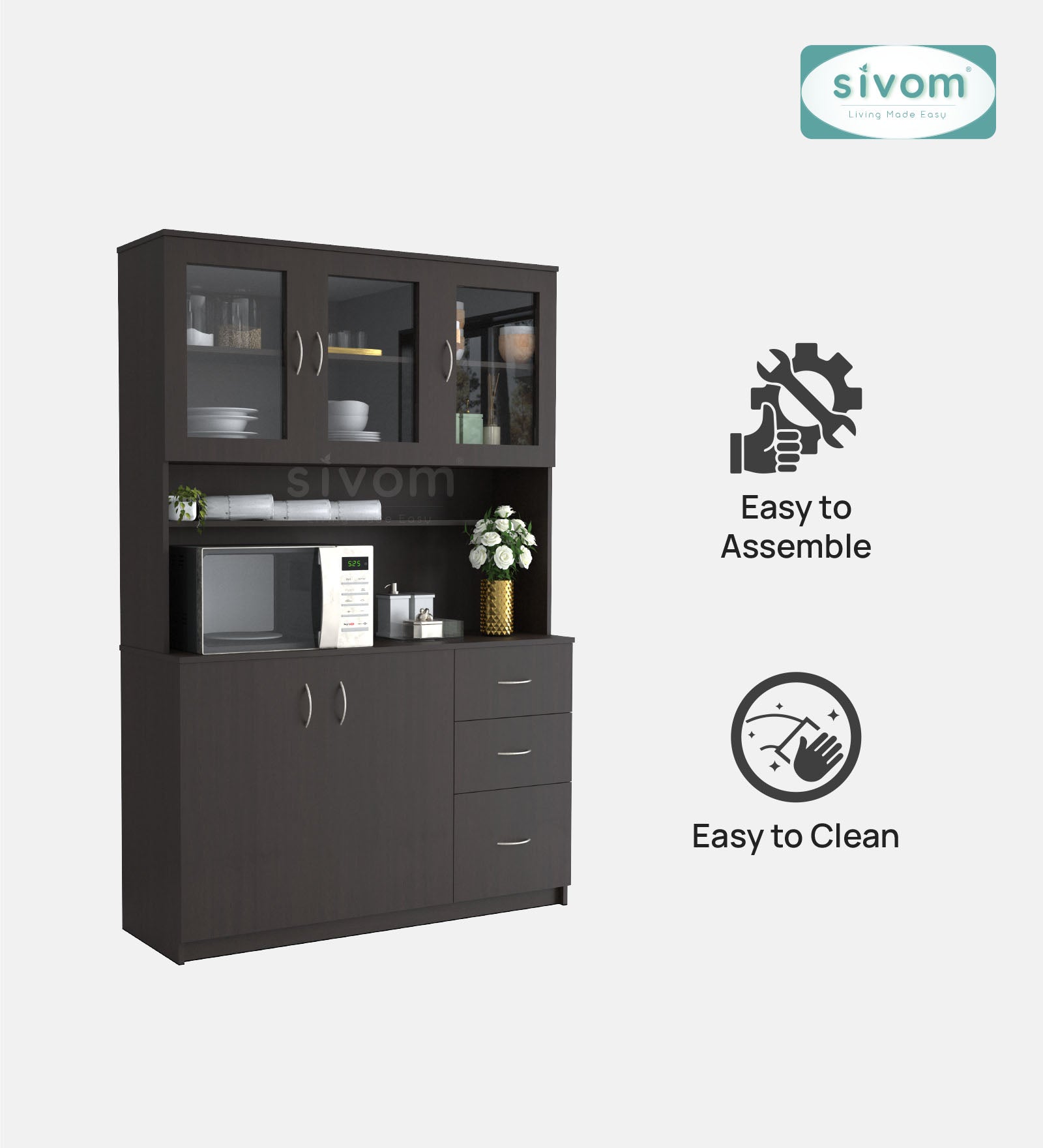 SIVOM Arya Crockery Engineered Wood Unit for Modern Homes | Elegant Design & Premium Finish