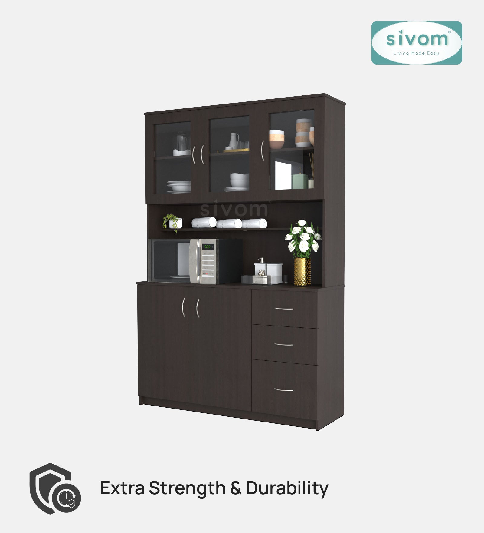 SIVOM Arya Crockery Engineered Wood Unit for Modern Homes | Elegant Design & Premium Finish