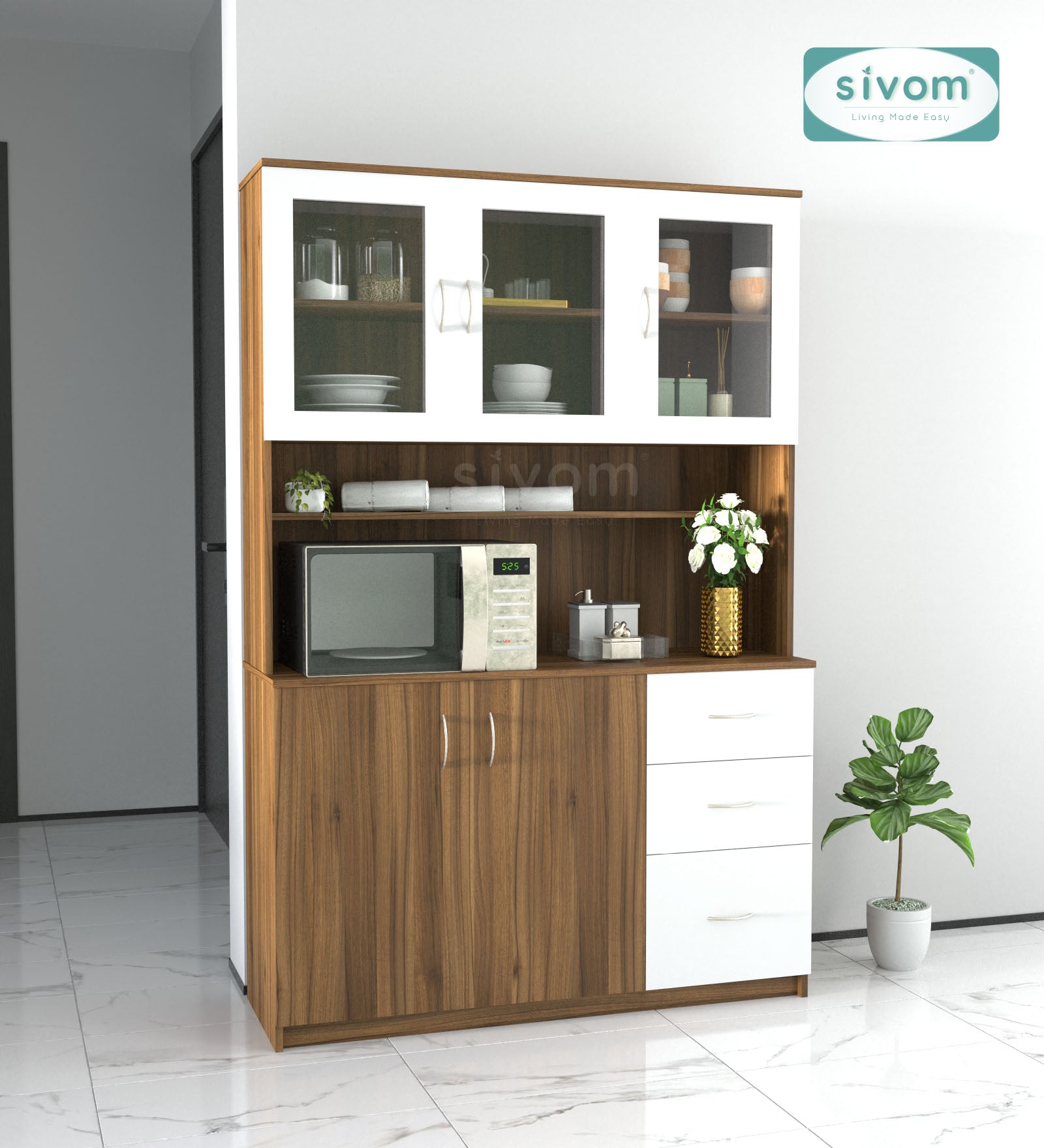 SIVOM Arya Crockery Engineered Wood Unit for Modern Homes | Elegant Design & Premium Finish