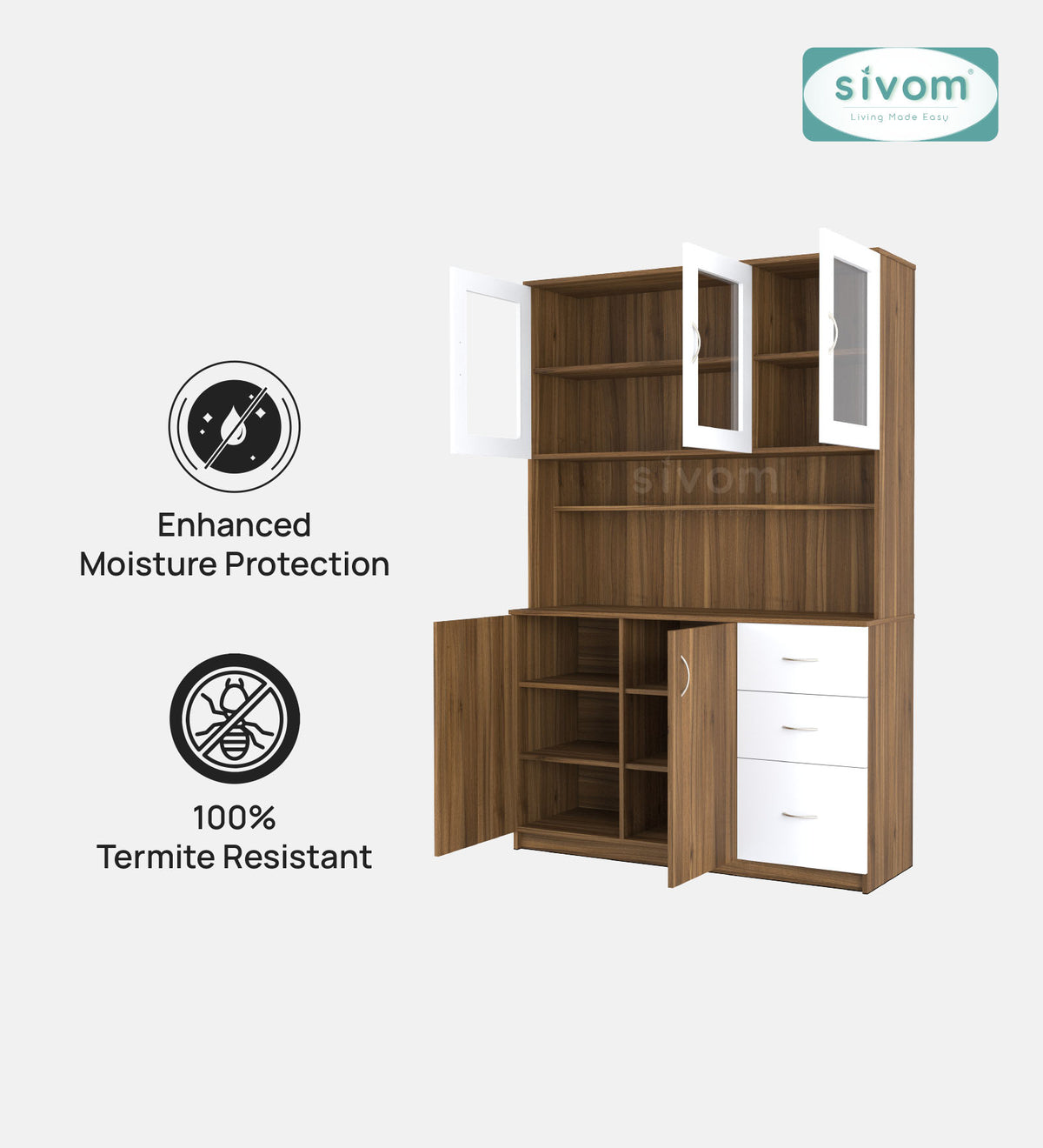 SIVOM Arya Crockery Engineered Wood Unit for Modern Homes | Elegant Design & Premium Finish