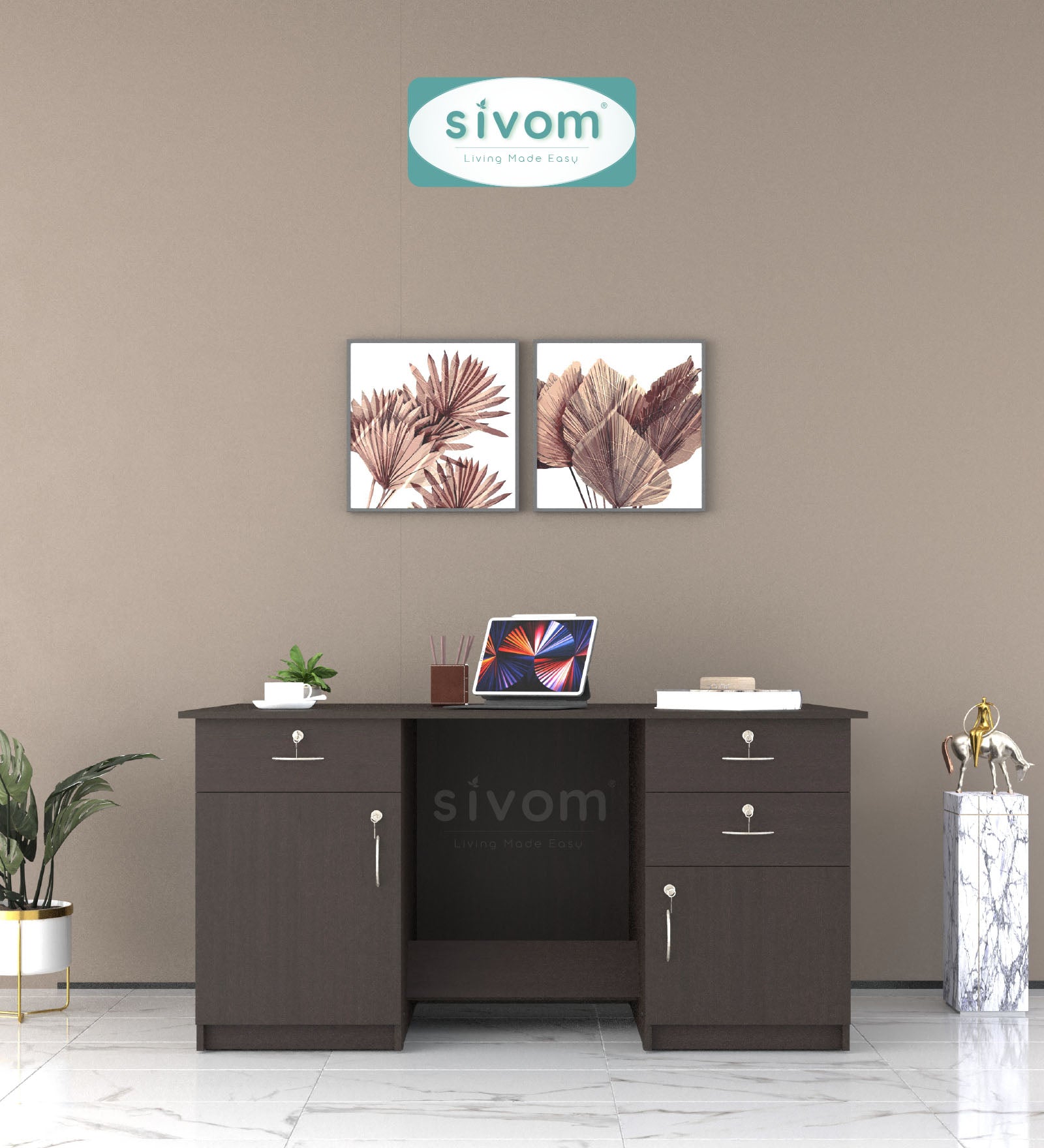 SIVOM Aurora Engineered Wood Executive Desk | Elegant Design & Premium Finish