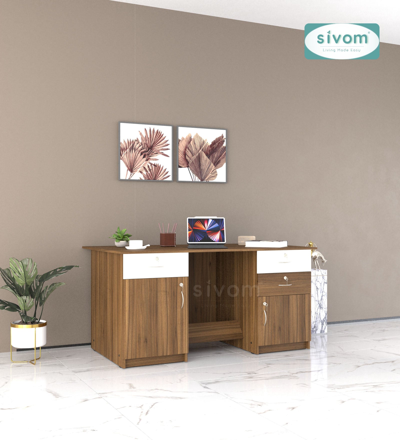 SIVOM Aurora Engineered Wood Executive Desk | Elegant Design & Premium Finish