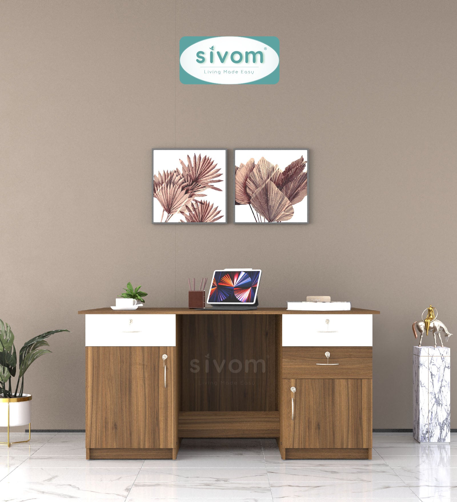 SIVOM Aurora Engineered Wood Executive Desk | Elegant Design & Premium Finish
