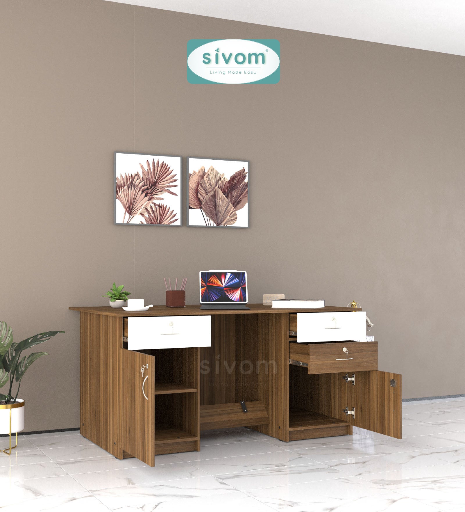 SIVOM Aurora Engineered Wood Executive Desk | Elegant Design & Premium Finish
