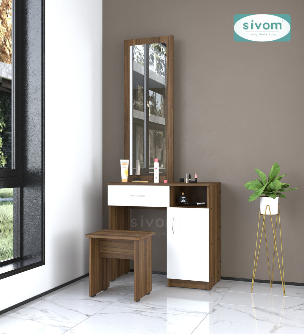 Sivom SIVOM Austin Dressing Table with Stool Engineered Wood Dressing Table for Modern Homes | Elegant Design & Premium Finish