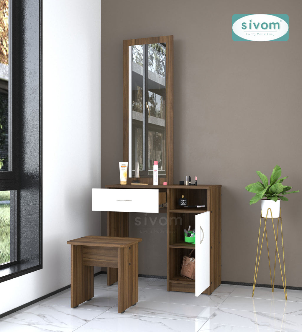 Sivom SIVOM Austin Dressing Table with Stool Engineered Wood Dressing Table for Modern Homes | Elegant Design & Premium Finish