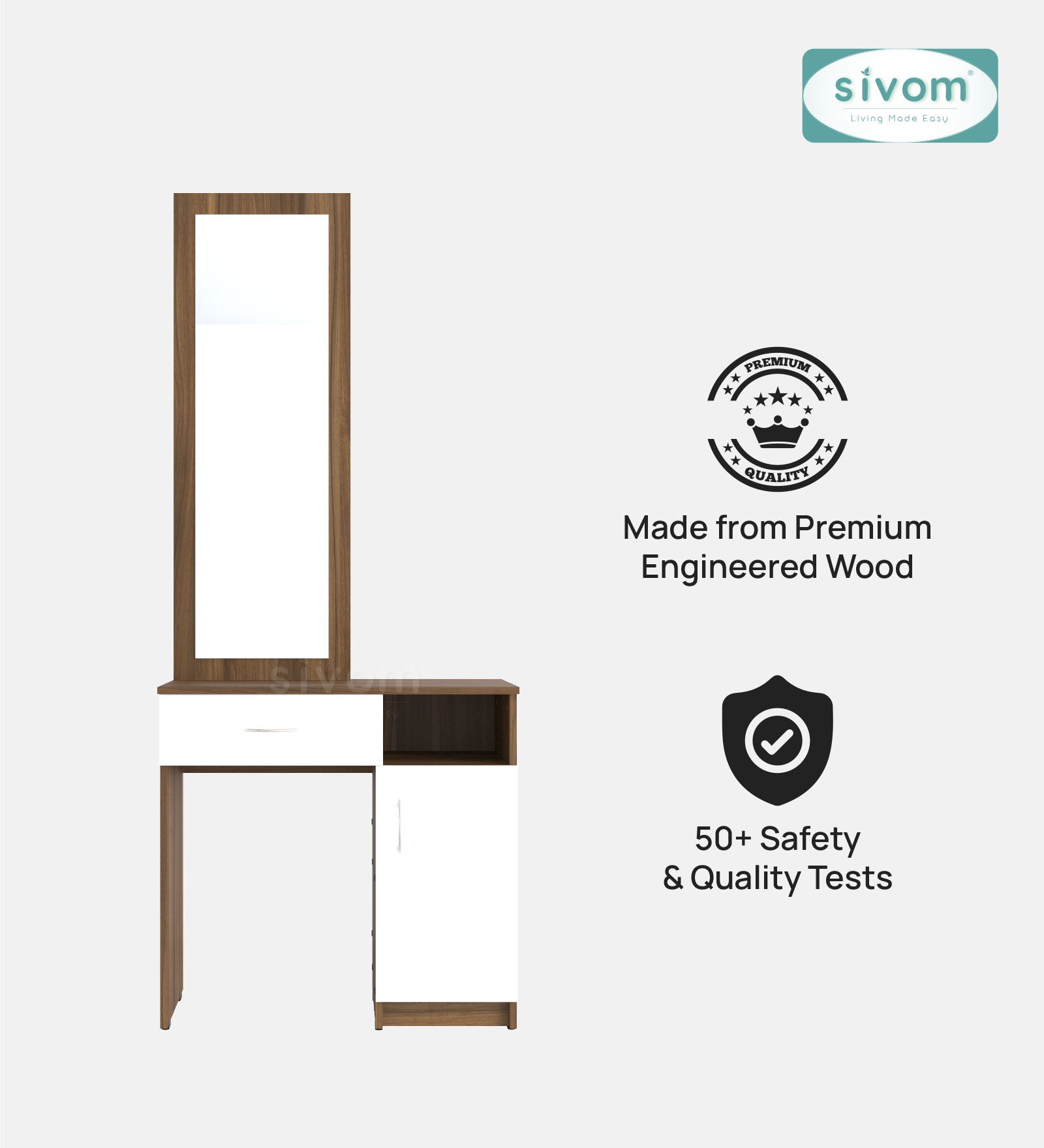 Sivom SIVOM Austin Dressing Table with Stool Engineered Wood Dressing Table for Modern Homes | Elegant Design & Premium Finish