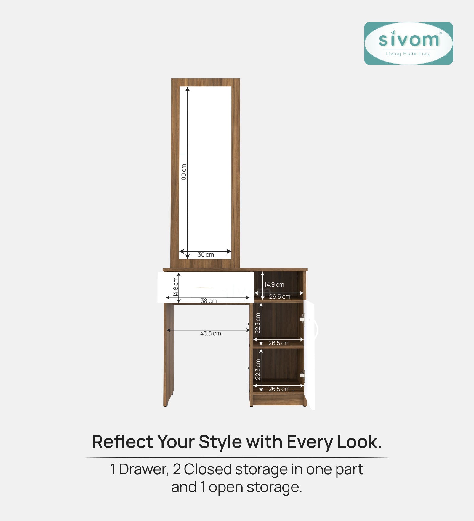 Sivom SIVOM Austin Dressing Table with Stool Engineered Wood Dressing Table for Modern Homes | Elegant Design & Premium Finish