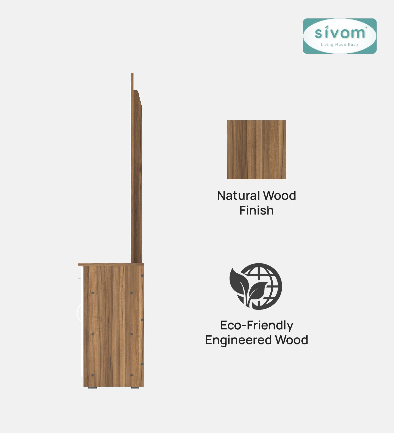 Sivom SIVOM Austin Dressing Table with Stool Engineered Wood Dressing Table for Modern Homes | Elegant Design & Premium Finish