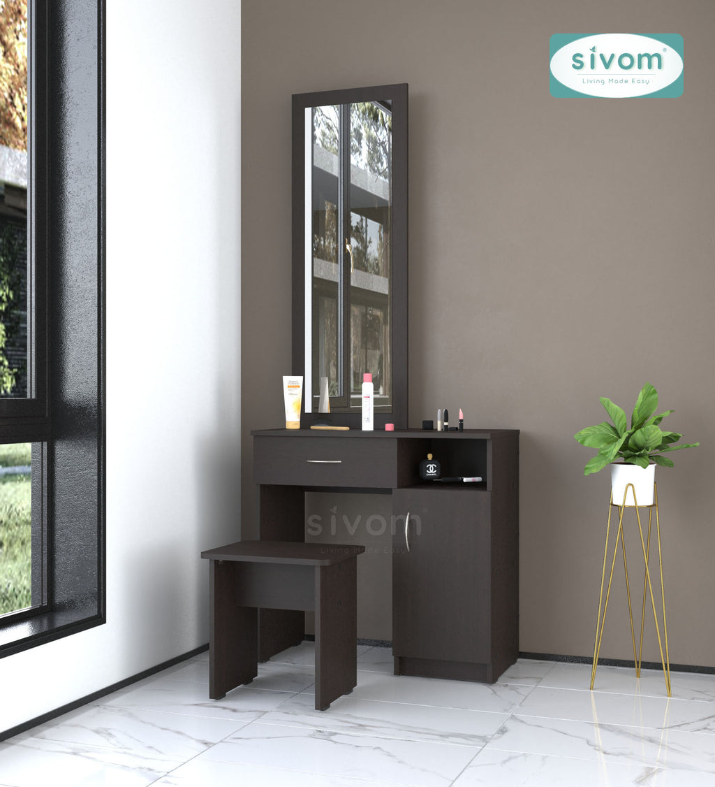 Sivom SIVOM Austin Dressing Table with Stool Engineered Wood Dressing Table for Modern Homes | Elegant Design & Premium Finish