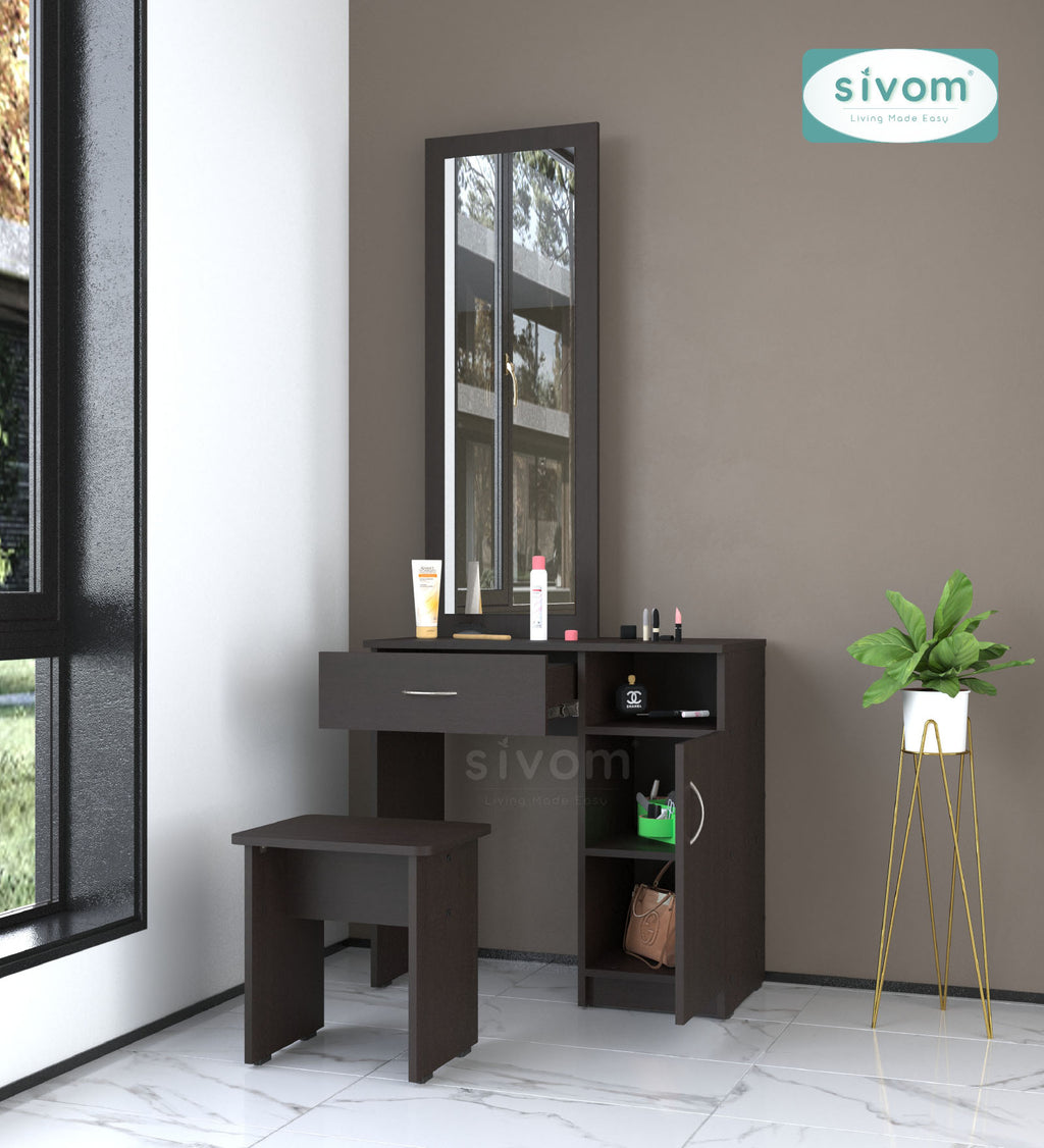 Sivom SIVOM Austin Dressing Table with Stool Engineered Wood Dressing Table for Modern Homes | Elegant Design & Premium Finish