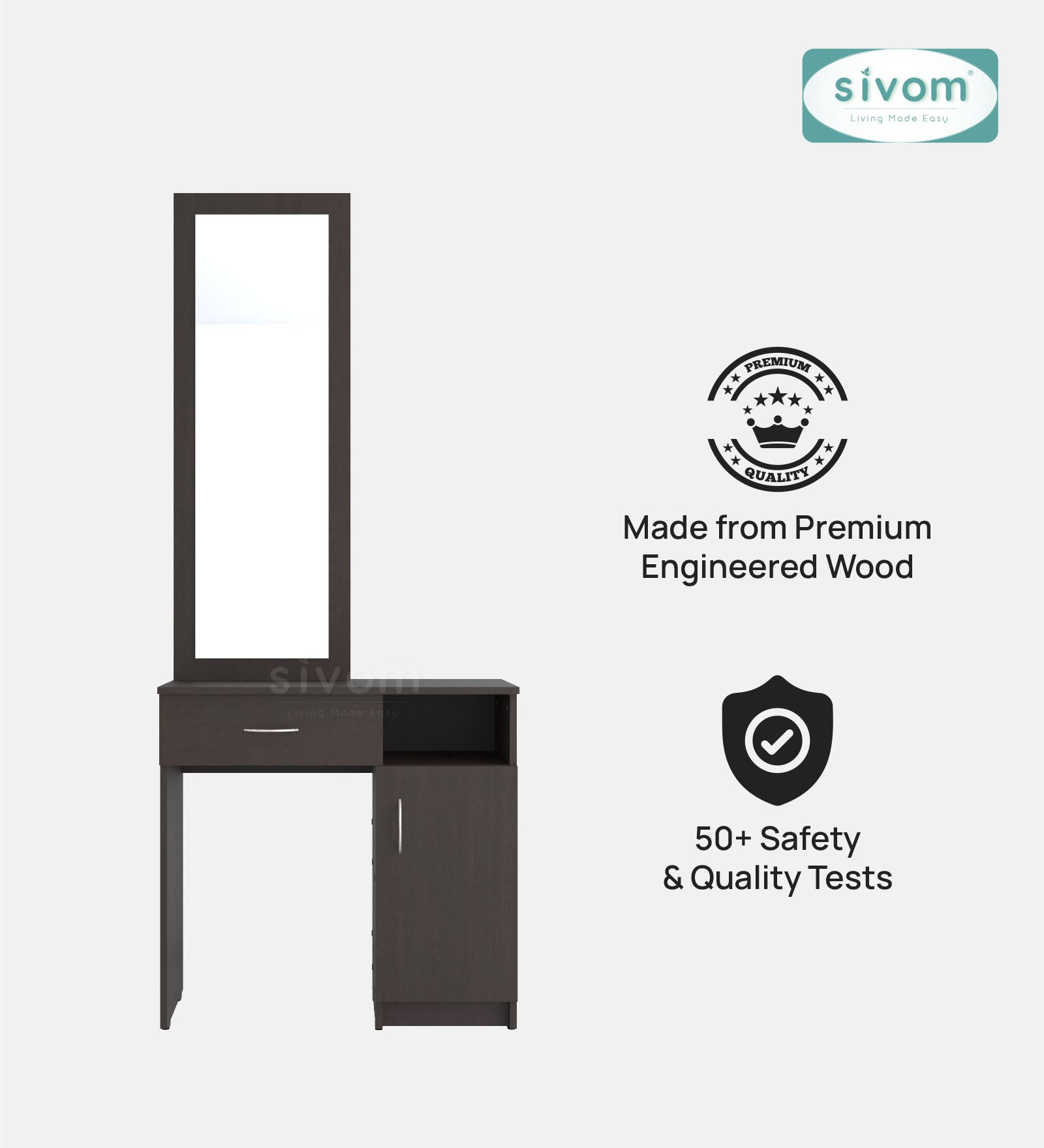 Sivom SIVOM Austin Dressing Table with Stool Engineered Wood Dressing Table for Modern Homes | Elegant Design & Premium Finish