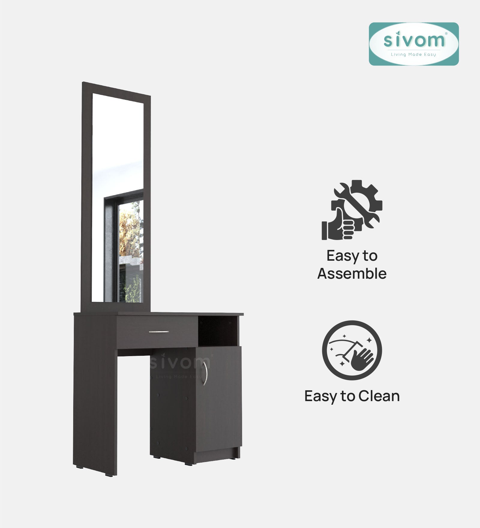 Sivom SIVOM Austin Dressing Table with Stool Engineered Wood Dressing Table for Modern Homes | Elegant Design & Premium Finish