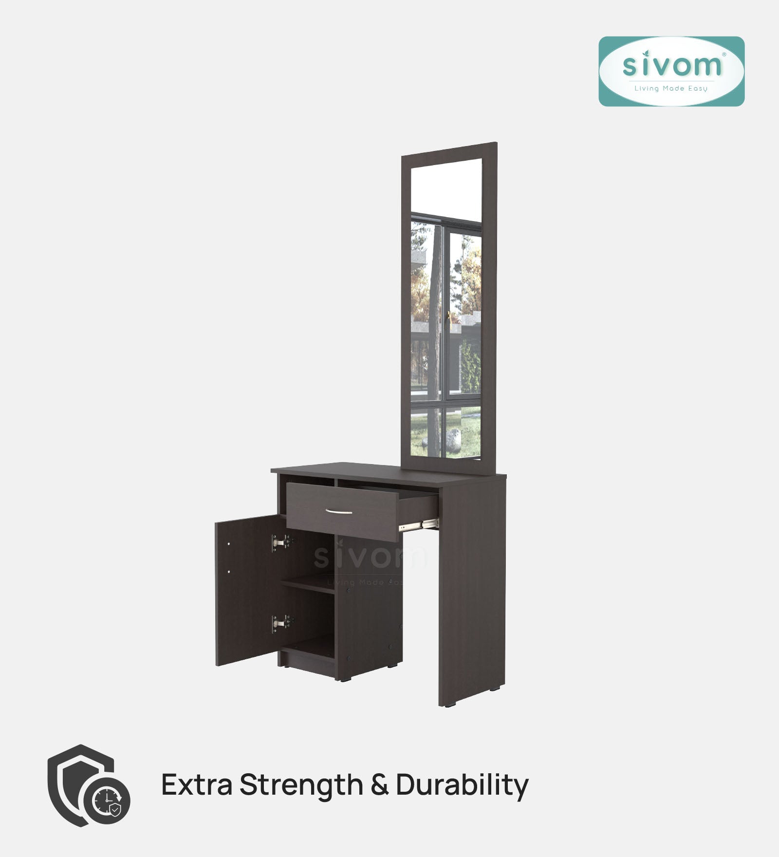 Sivom SIVOM Austin Dressing Table with Stool Engineered Wood Dressing Table for Modern Homes | Elegant Design & Premium Finish