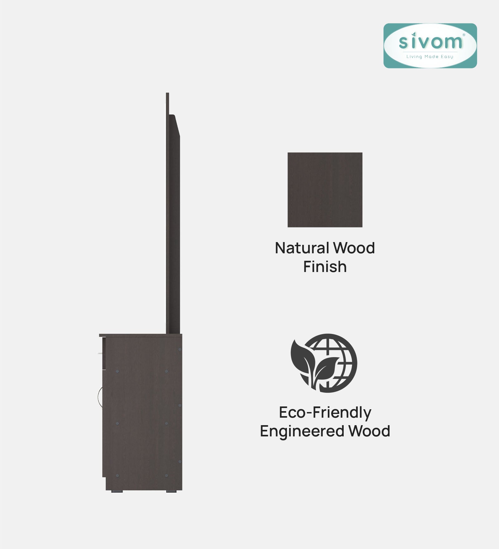 Sivom SIVOM Austin Dressing Table with Stool Engineered Wood Dressing Table for Modern Homes | Elegant Design & Premium Finish