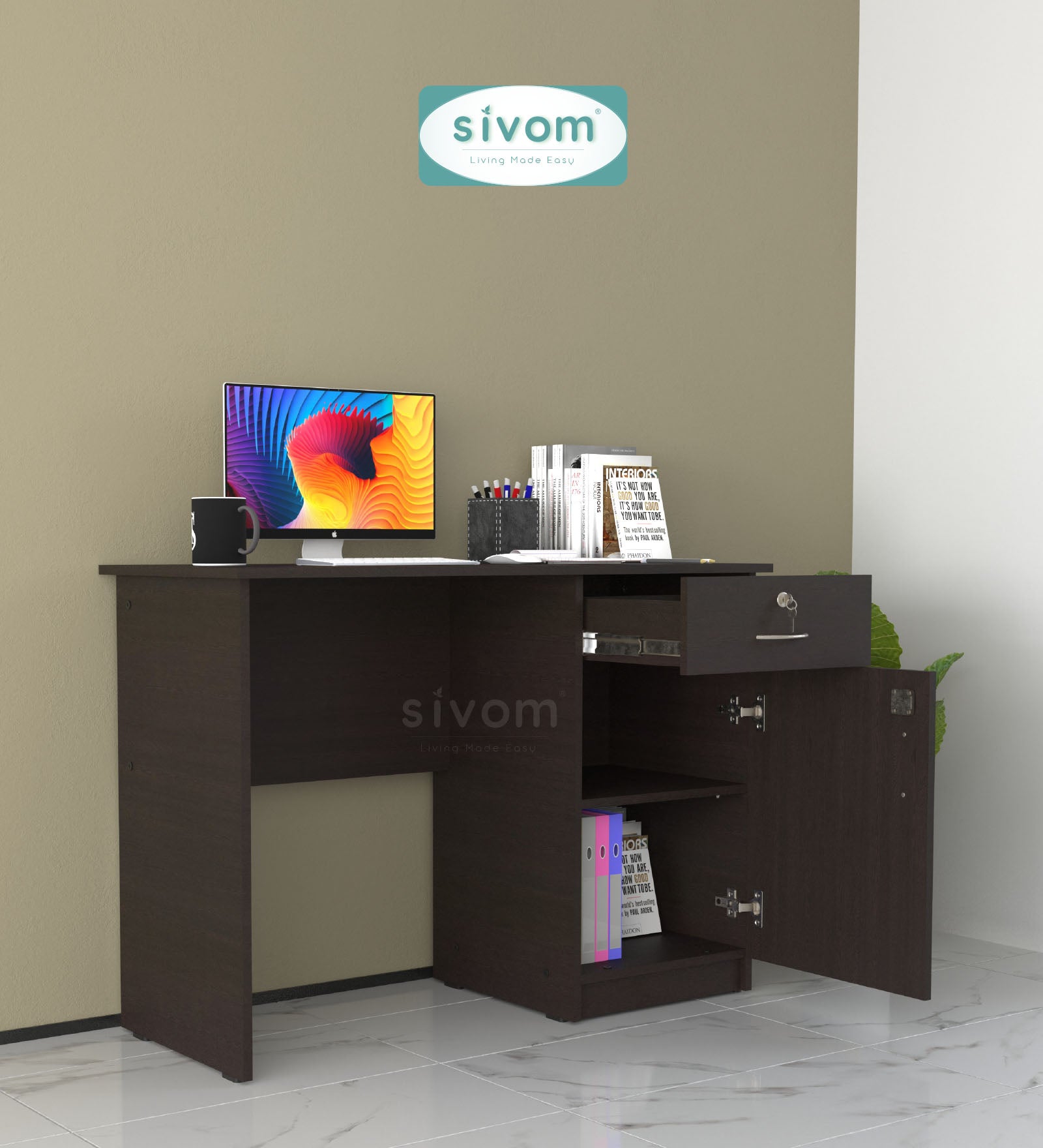Sivom SIVOM Bella Multipurpose Study/Home/Office Table Engineered Wood Study Table for Modern Homes | Elegant Design & Premium Finish