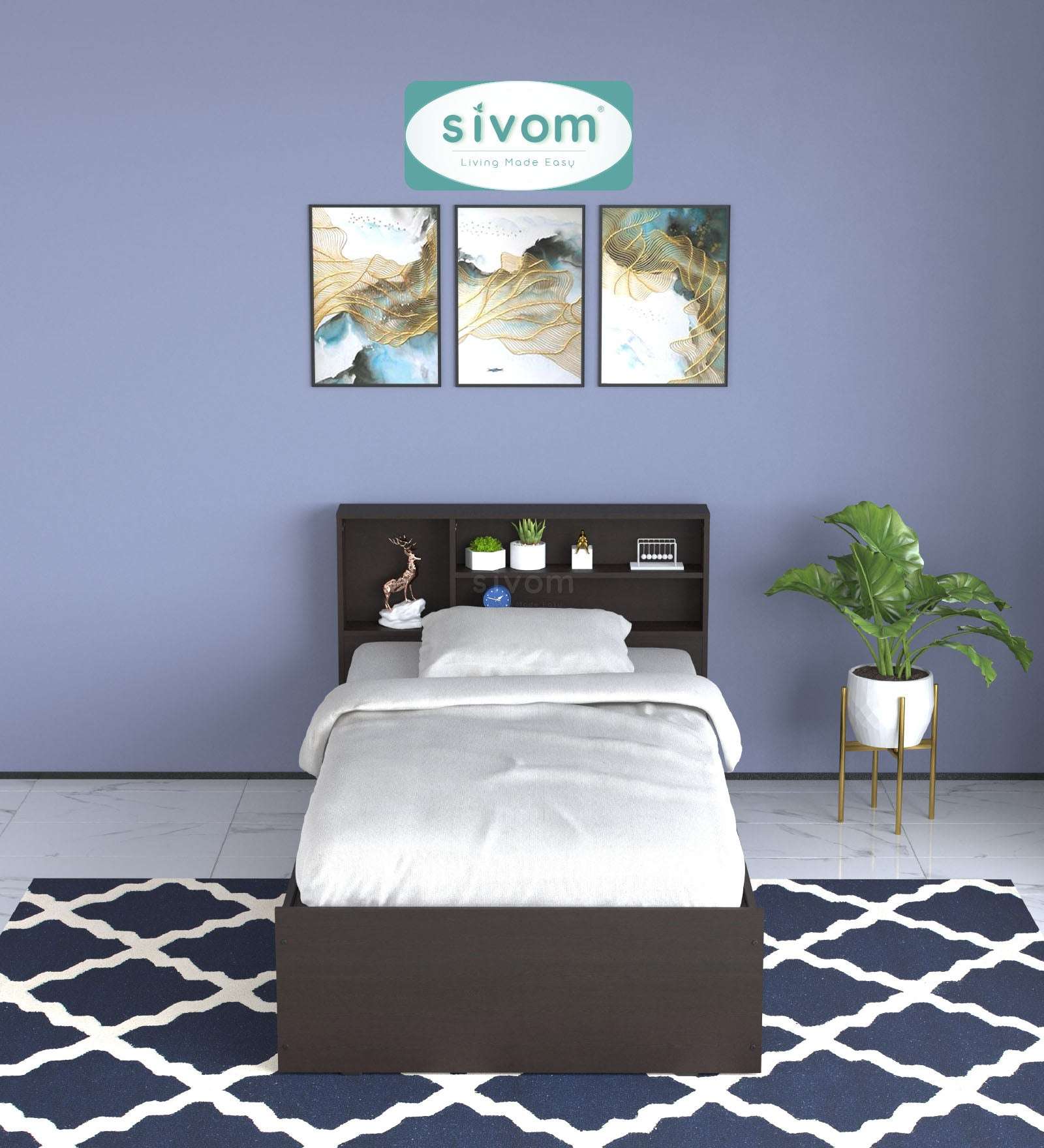 Sivom SIVOM Bolton Single Bed with Storage Engineered Wood Single Box Bed for Modern Homes | Elegant Design & Premium Finish